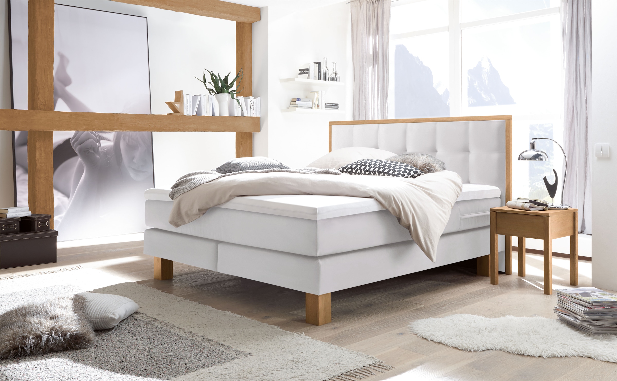 HASENA Boxspringbett »Cottage« mit gepolstertem Kopfteil, Kopfteilrahmen und Füsse aus massiver Eiche