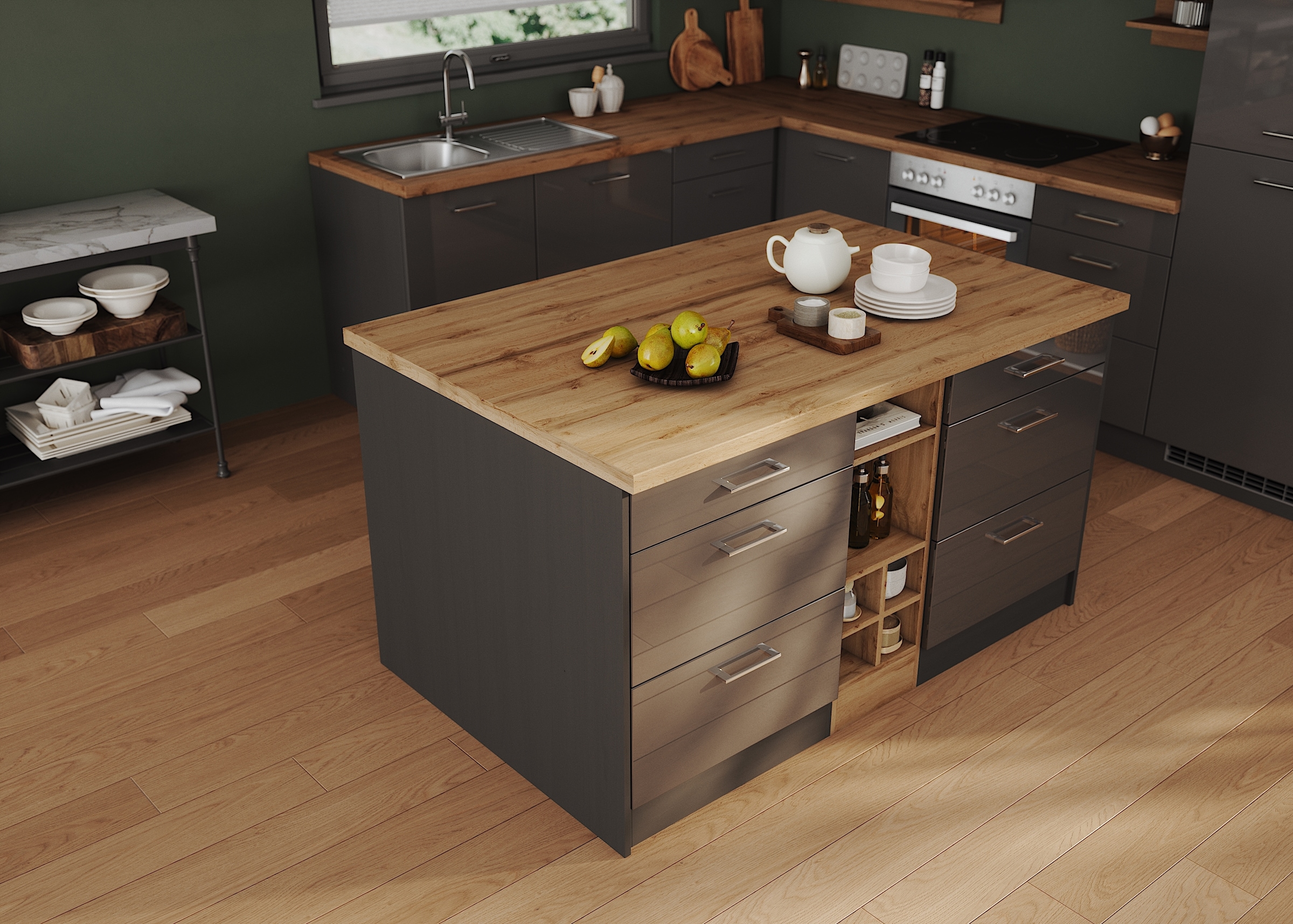 KOCHSTATION Kücheninsel »KS-Milan«, Stellmaß 153/100 cm, viel Stauraum, Lebensmittelpunkt: Küche