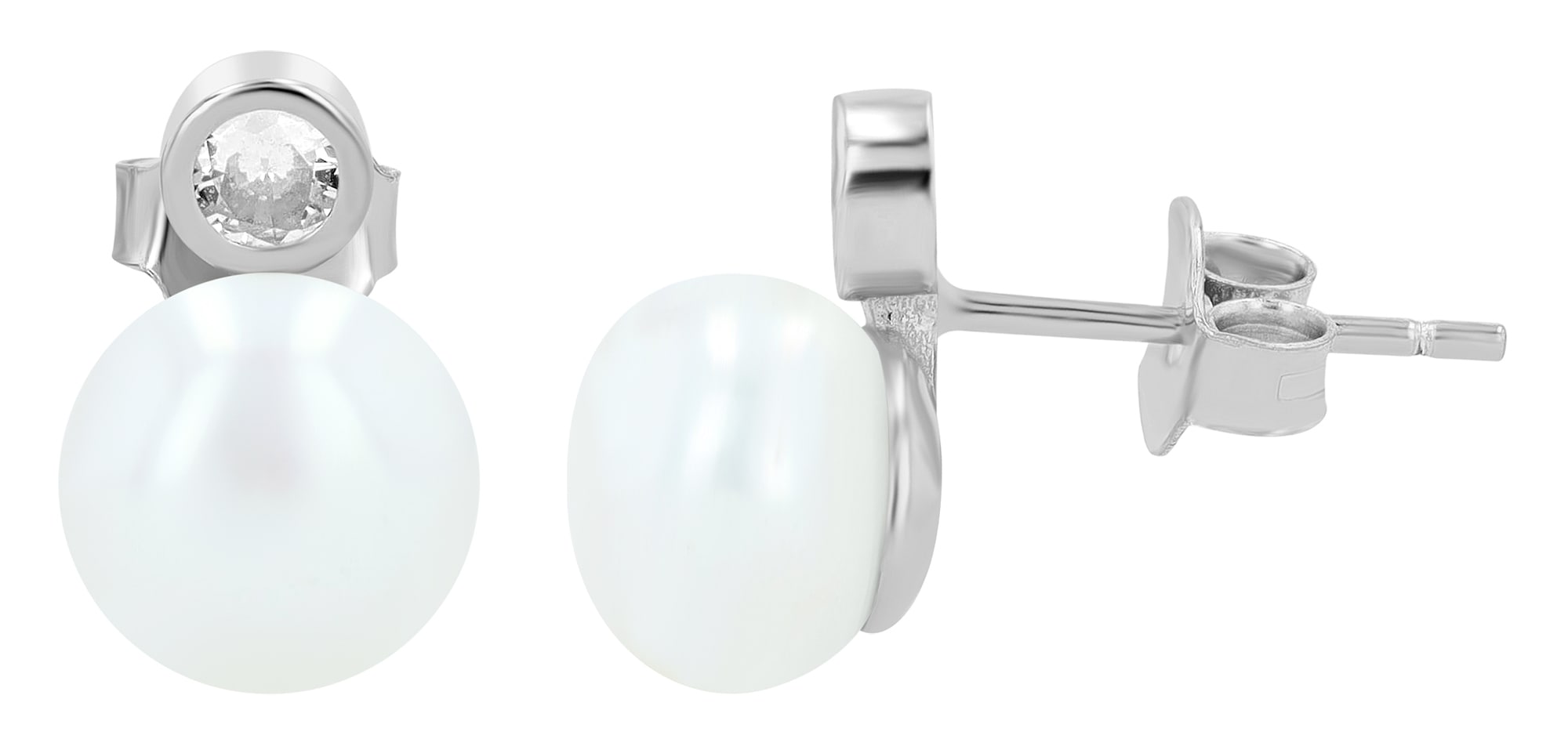 Adelia´s Paar Ohrstecker »925 Silber Ohrringe Ohrstecker mit Süßwasserperle und funkelnden Zirkonia« Perle, silberfarben