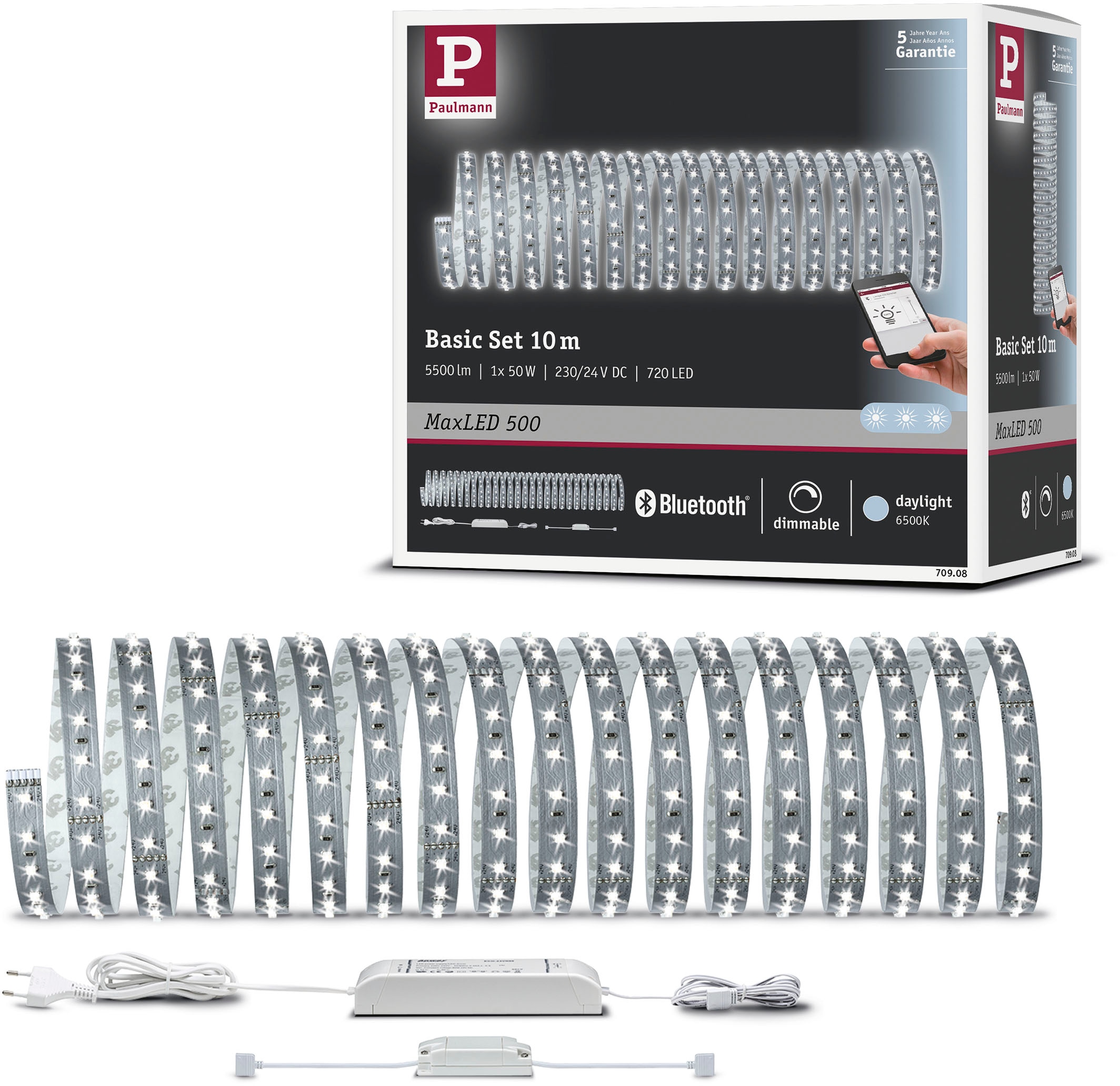 Paulmann LED-Streifen »MaxLED 500 Basisset Smart Home Tageslichtweiß 10m 50W 550lm/m 6500K« 1 Stk.-flammig Basisset in silberfarben