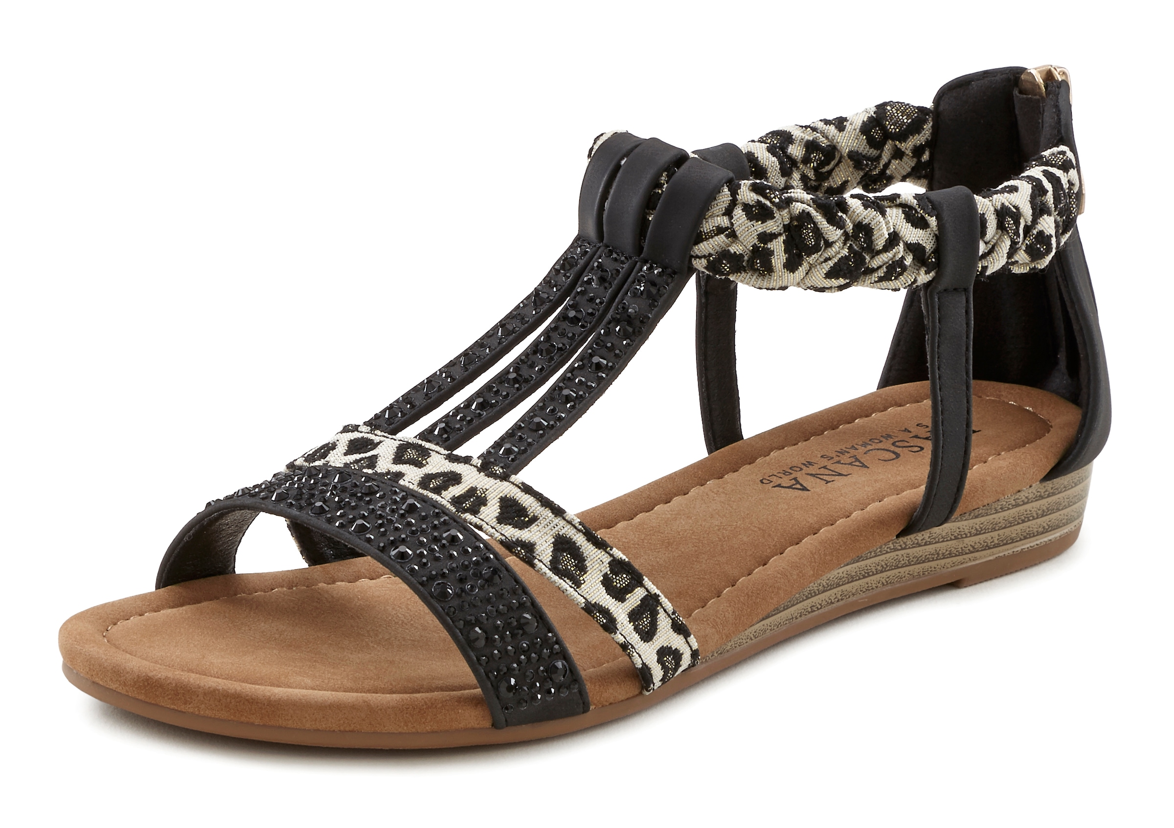 LASCANA Sandale, Sandalette, Sommerschuh mit Verzierung und kleinem Keilabsatz VEGAN