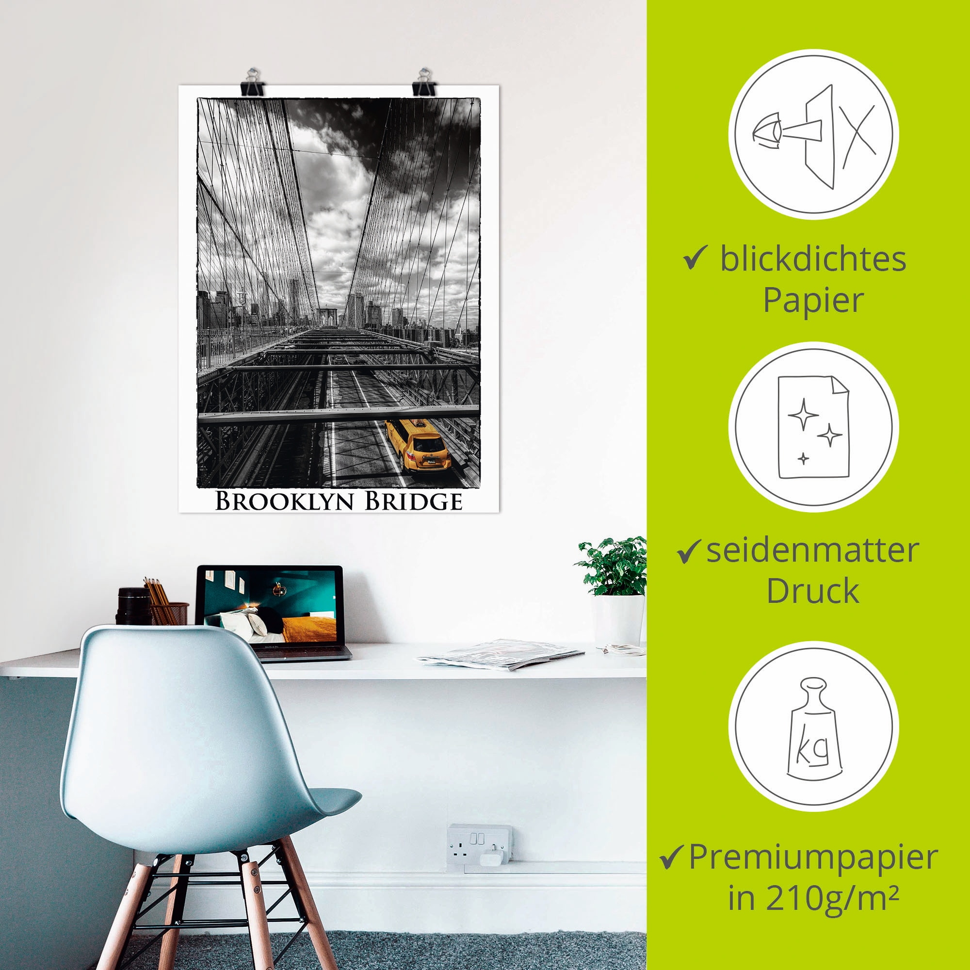 Artland Poster »New York Brooklyn Bridge«, Brücken, (1 St.), als Leinwandbild, Wandaufkleber oder Poster in versch. Größen