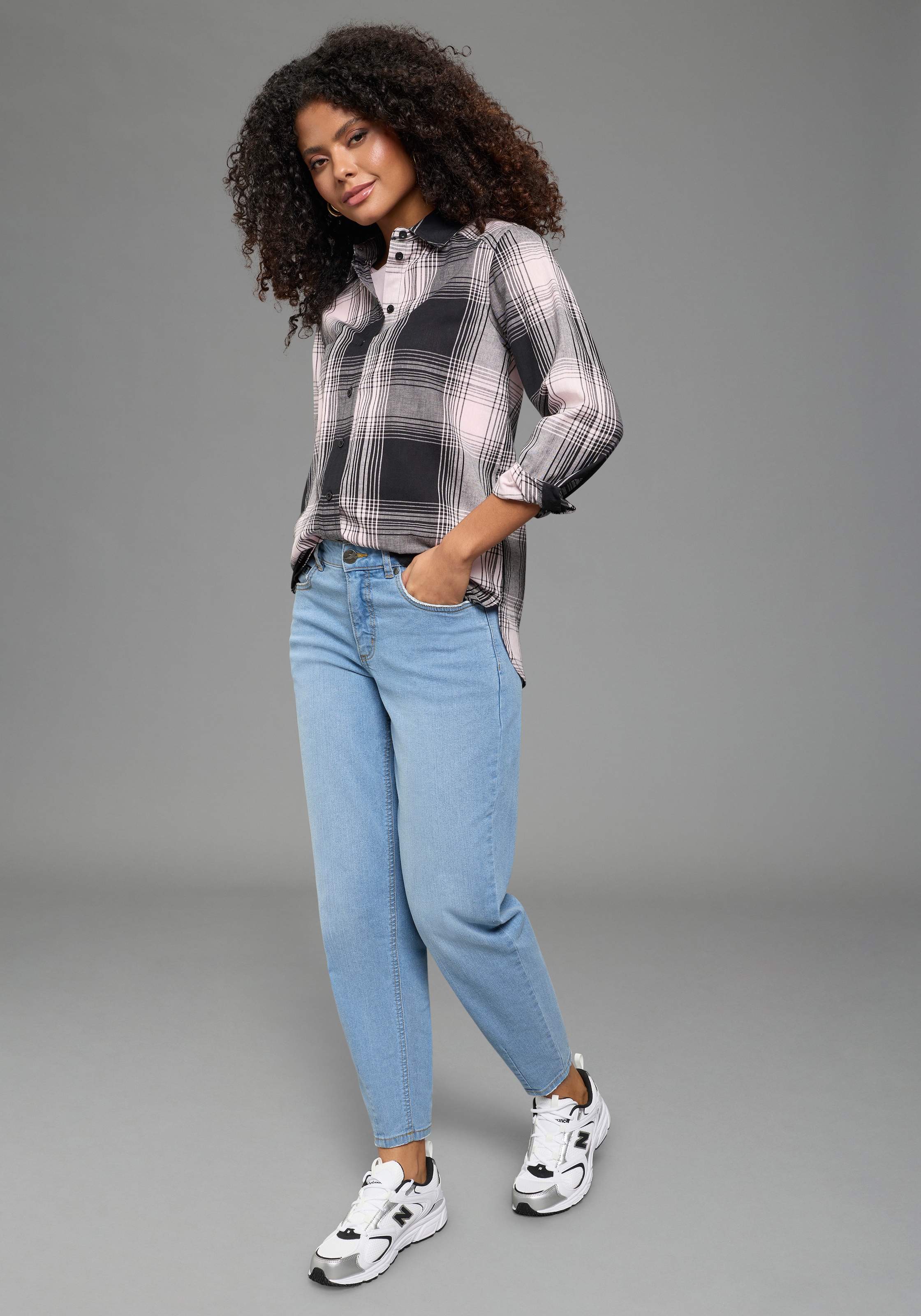 Laura Scott Karobluse klassische Bluse, kariertes Muster, aus leichter Web-Baumwolle