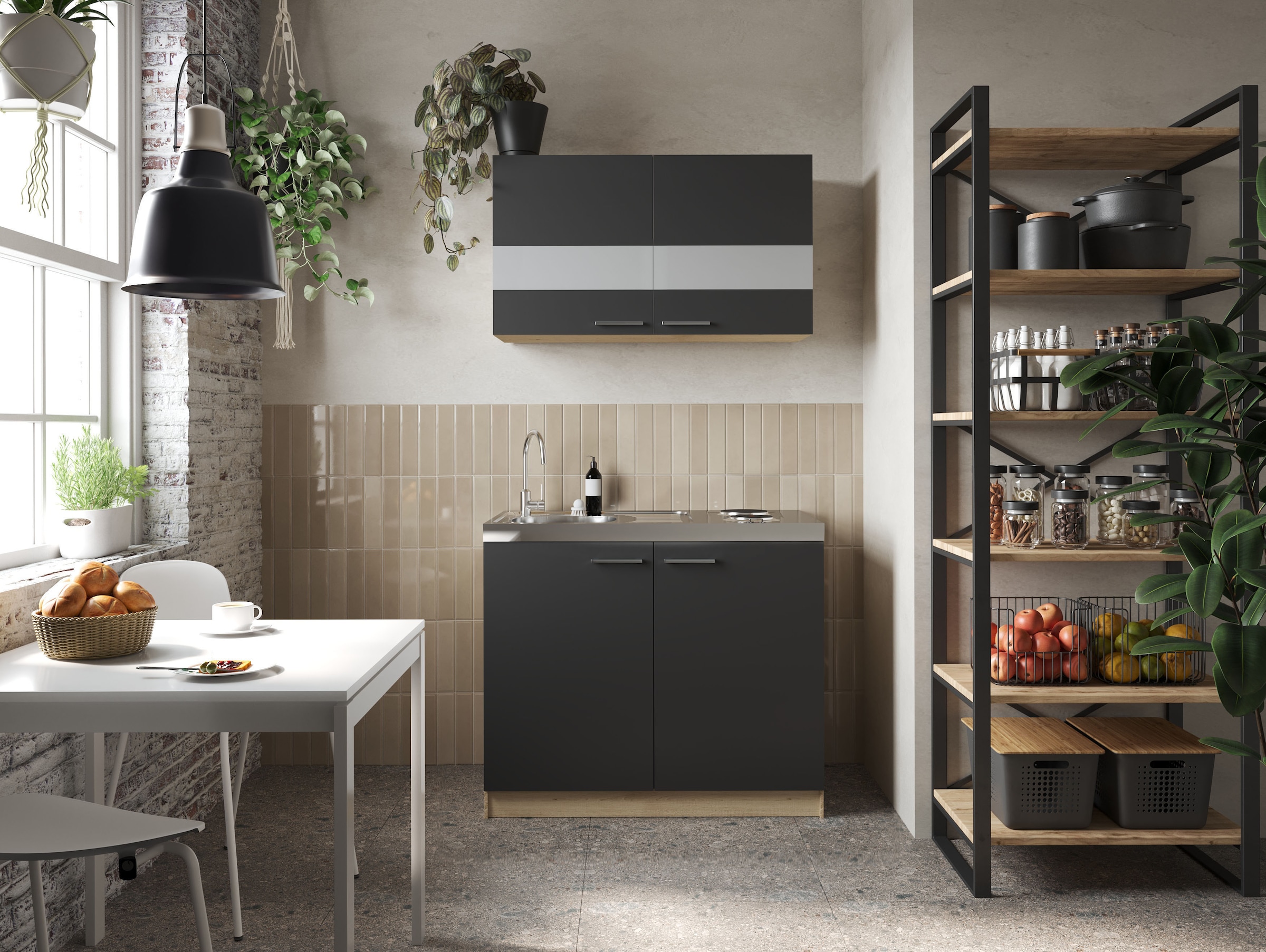 RESPEKTA Pantryküche »Merle« Breite 100 cm, Soft-Close, Spülenabdeckung mit Edelstahlkochmulde