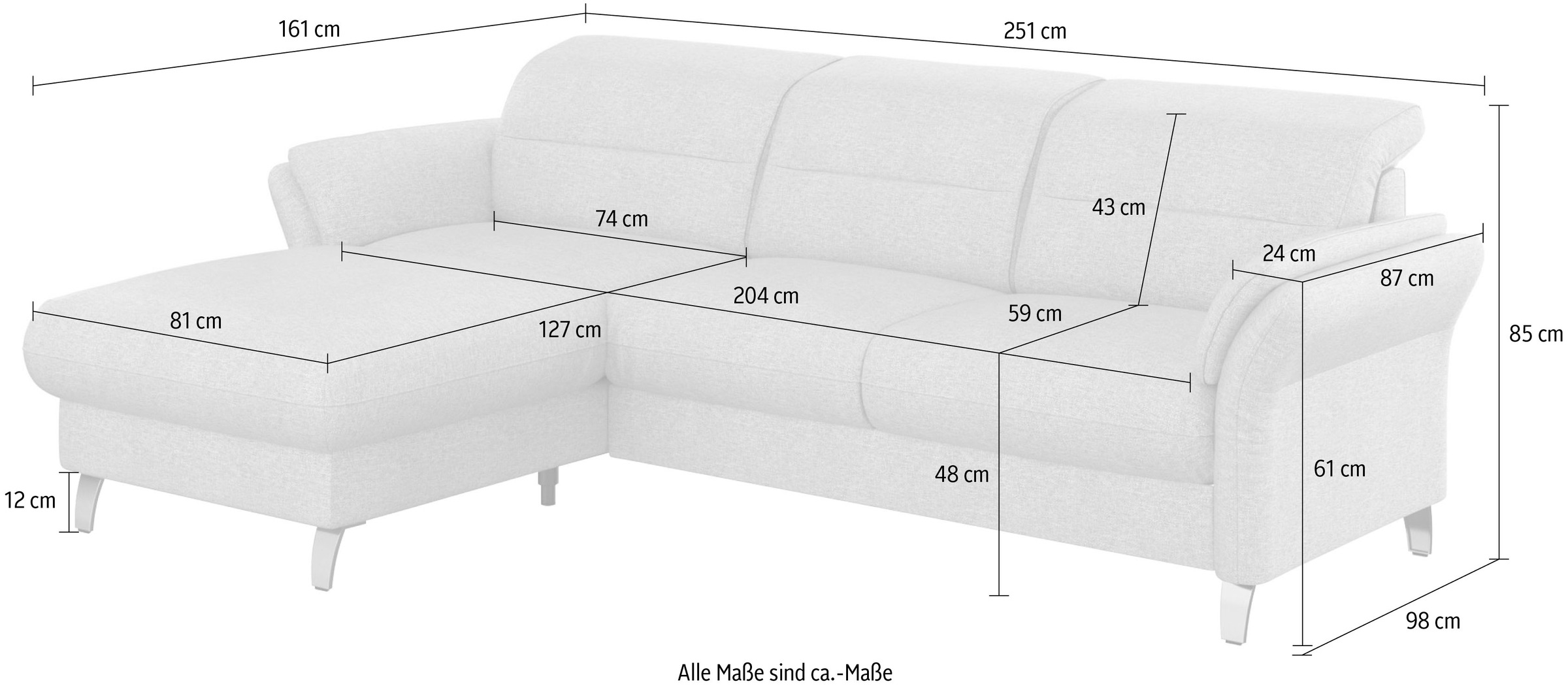 sit&more Ecksofa »Grenoble L-Form mit Federkern«, wahlweise mit Bettfunktion, Bettkasten, Arm- und Kopfteilverstellung