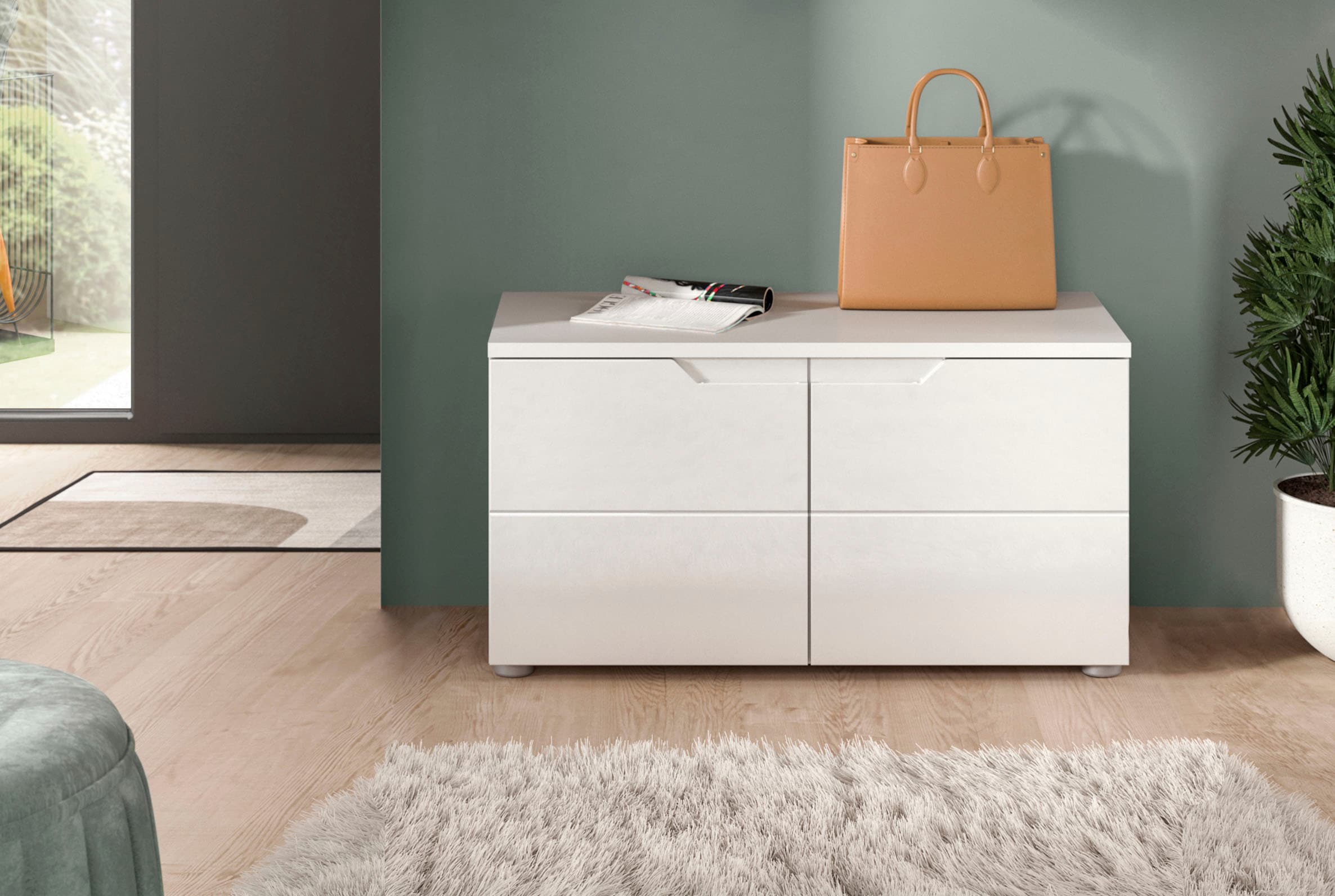 INOSIGN Sitzbank »CAPRI, Breite 80 cm, 2 Türen mit eingefasster Griffmulde, 2 Fächer«, Garderobenbank, Flurbank, Dielenbank, Bank mit Stauraum, Bank