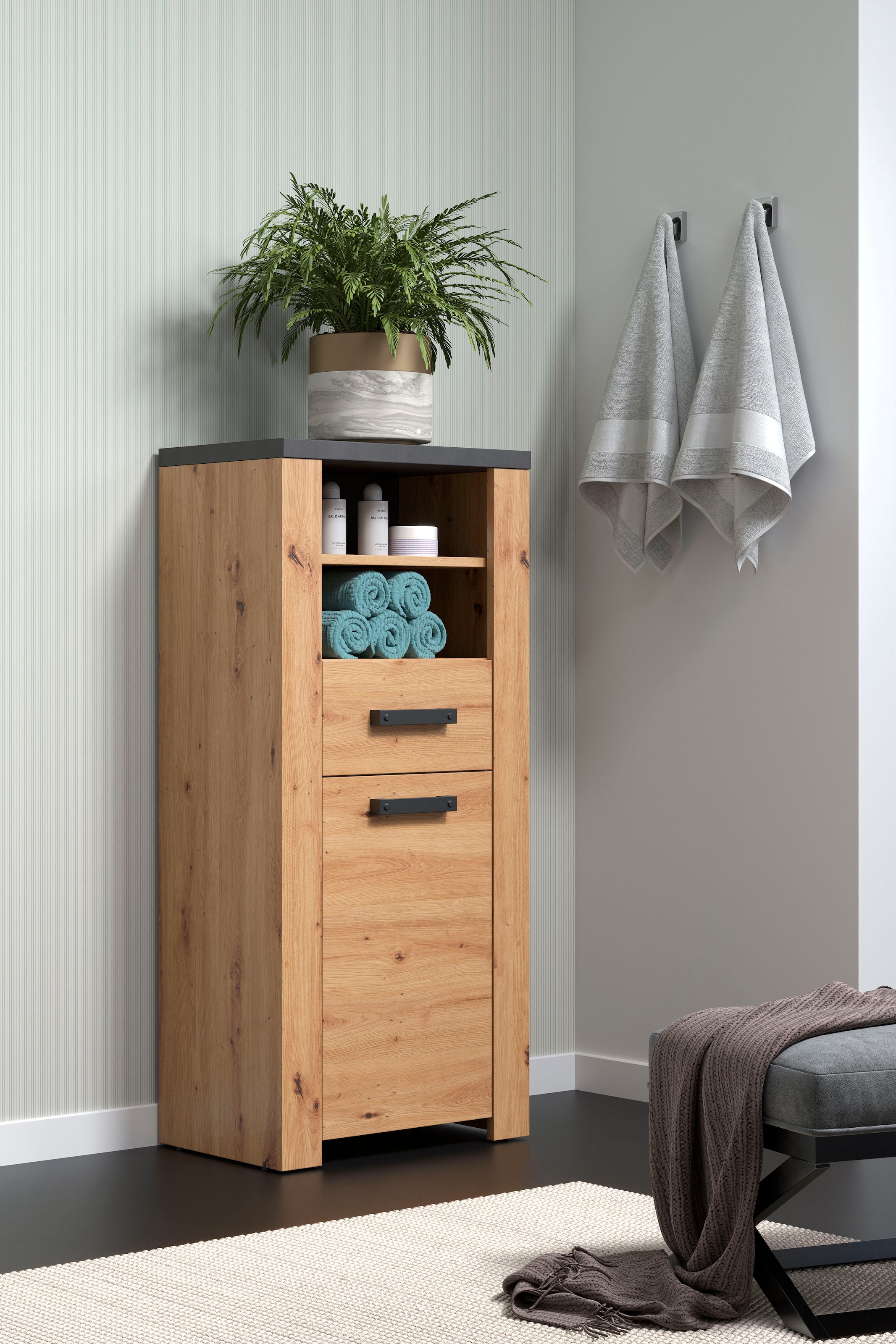 Home affaire Midischrank »Ambres«, (1 St.), Badschrank in matter Echtholzoptik - Maße (B/T/H) 53/35/118 cm
