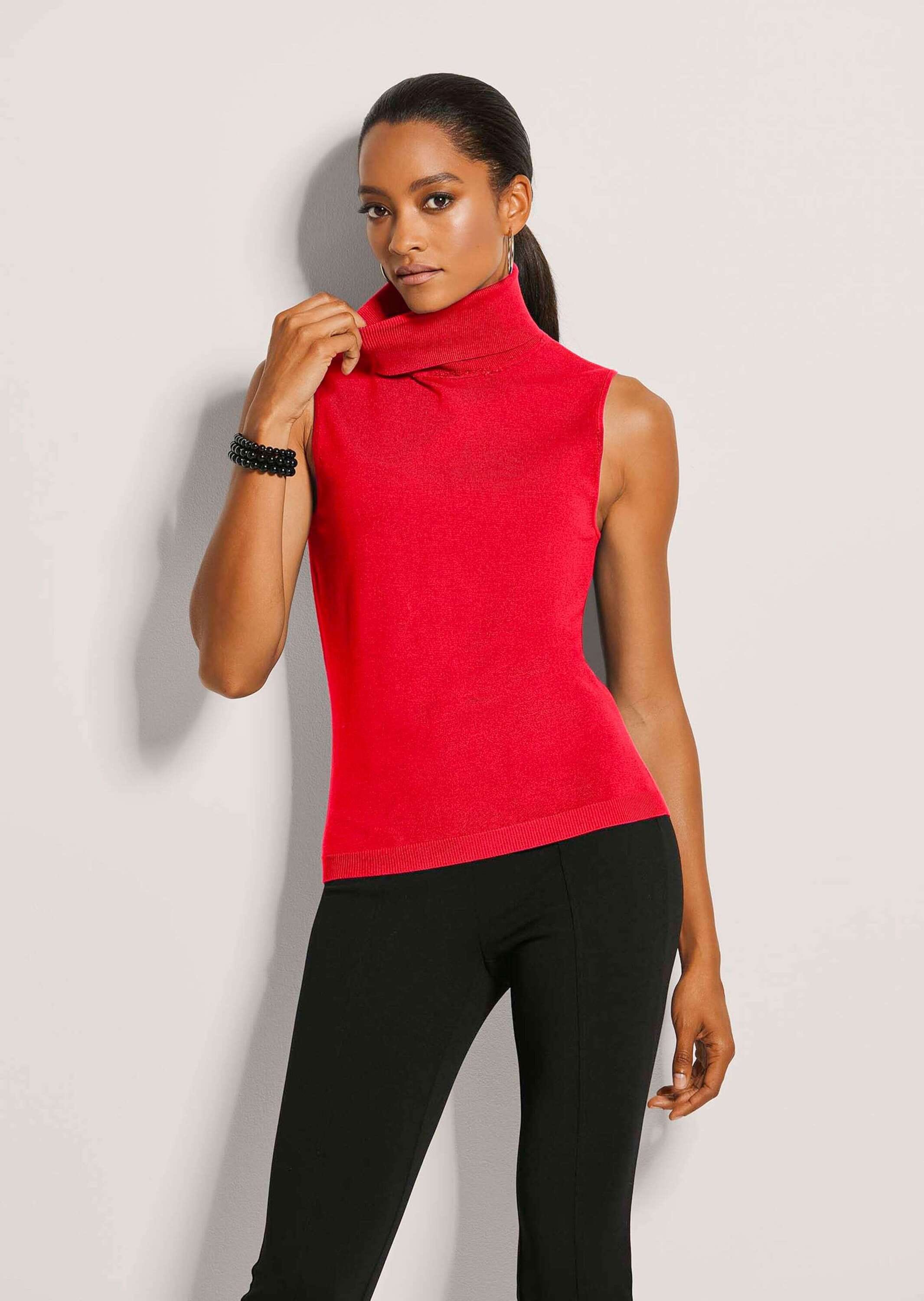 MADELEINE Longpullover »Strickpullover Viskosepullover ohne Ärmel« Ärmelloser Rollkragenpullover