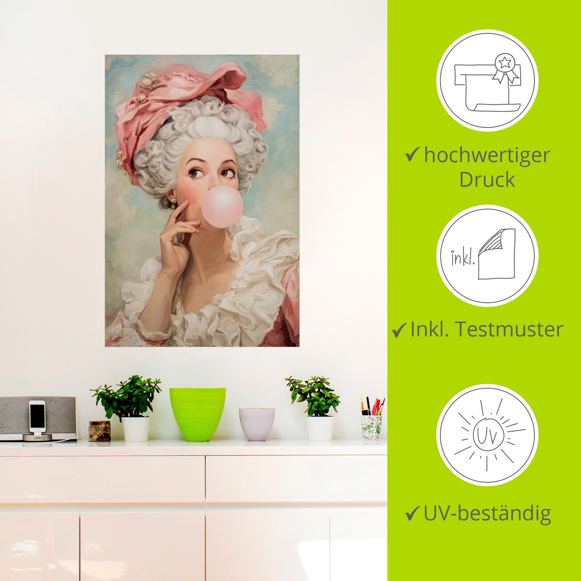 Artland Wandbild »Kaugummi Rebellin Madame Pompadour« Bilder von Frauen 1 Stk. tlg. als Alubild, Leinwandbild, Poster, Wandaufkleber in verschied. Größen