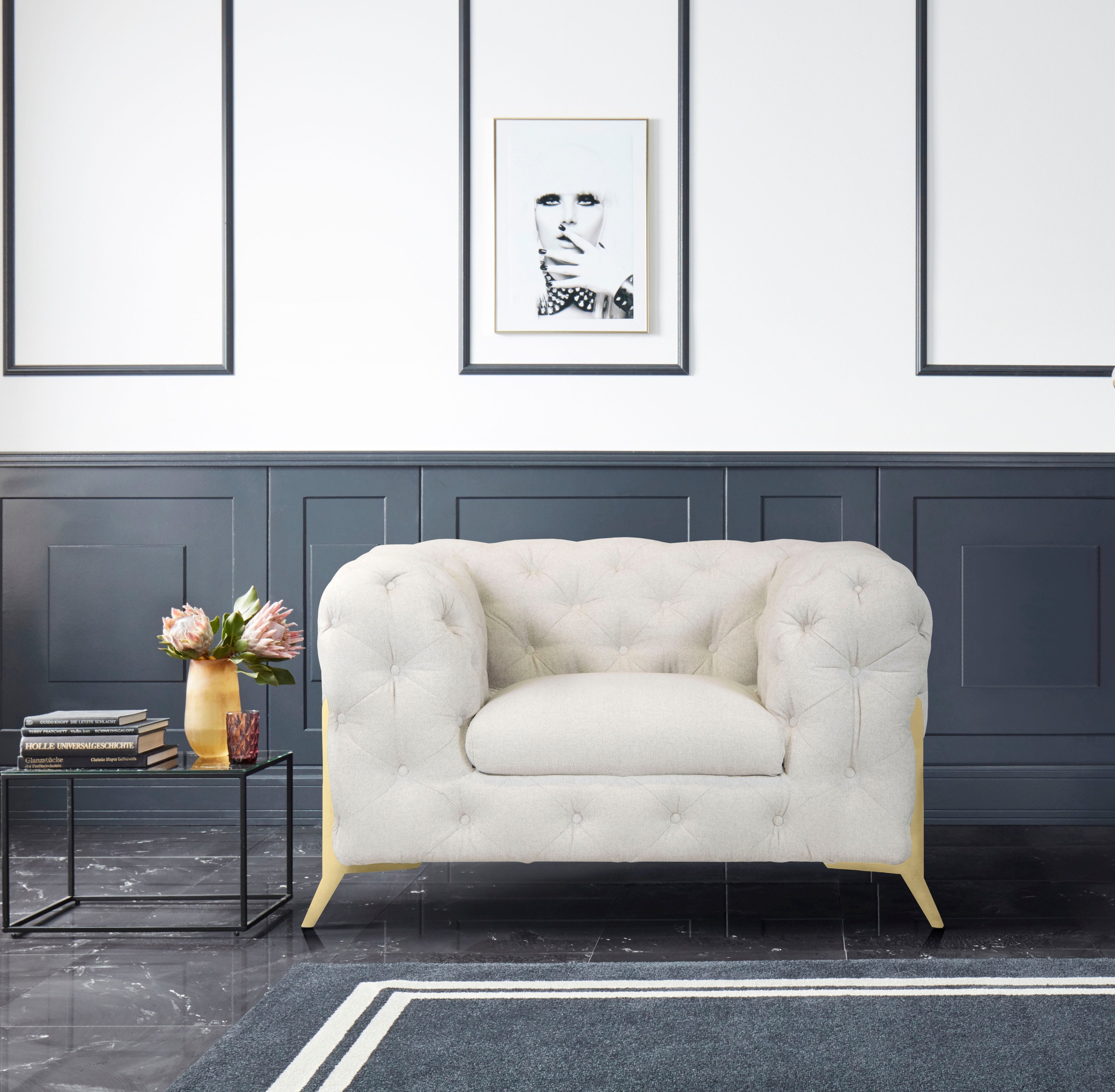 Leonique Chesterfield-Sessel »Amaury Sessel«, aufwändige Knopfheftung, moderne Chesterfield Optik, Fußfarbe wählbar