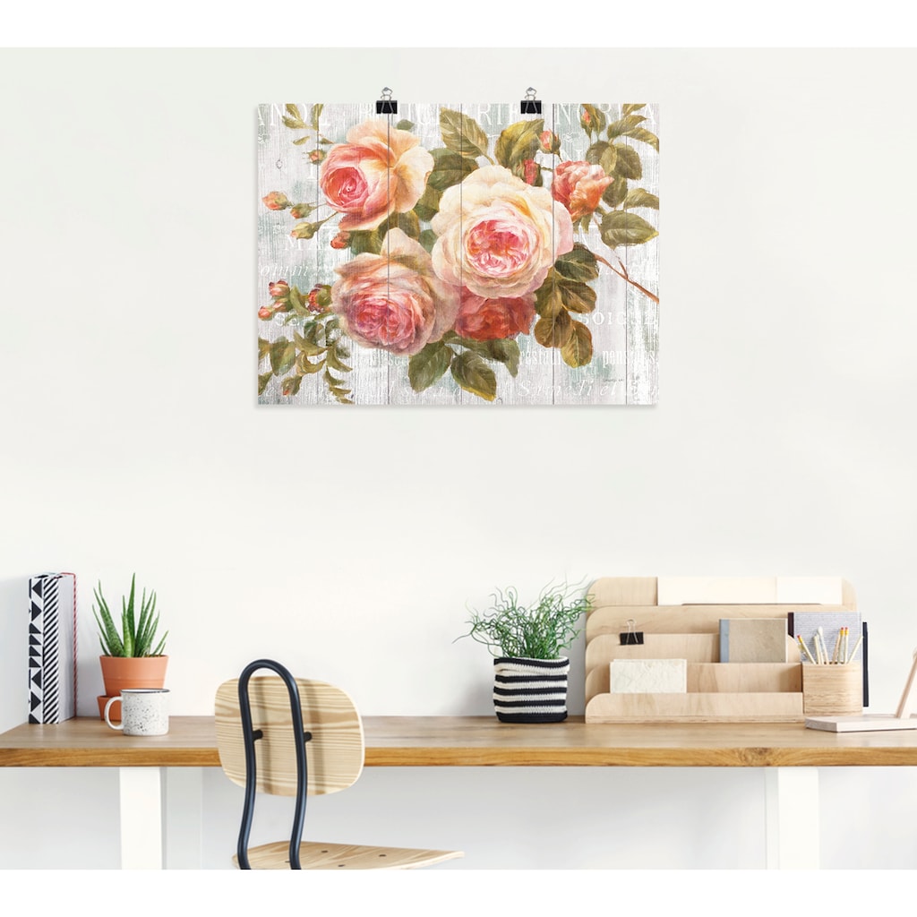 Artland Wandbild »Vintage Rosen auf Holz«, Blumen, (1 St.)