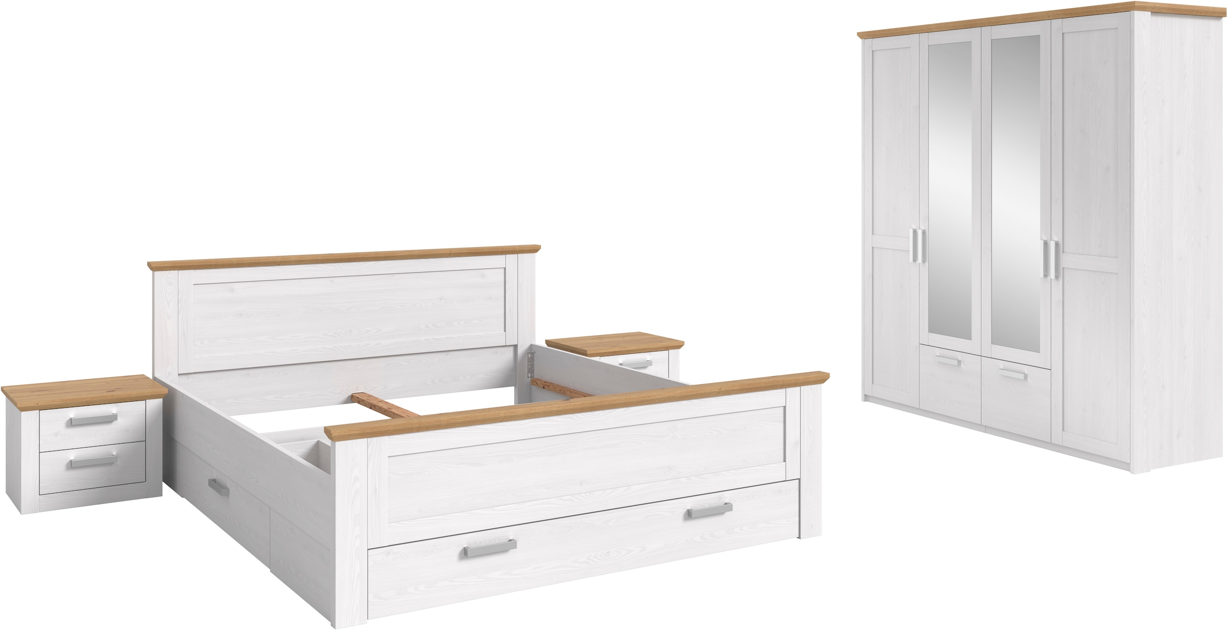 Home affaire Schlafzimmer-Set »COSENZA, 4-teilig, Kleiderschrank, Bett & 2x Nachttische« Matratzengröße 180x200 cm, viel Stauraum, ohne Lattenrost & Matratze, 4 tlg. tlg. Schlafzimmer, Schlafen, Set, Kombination, Bettanlage