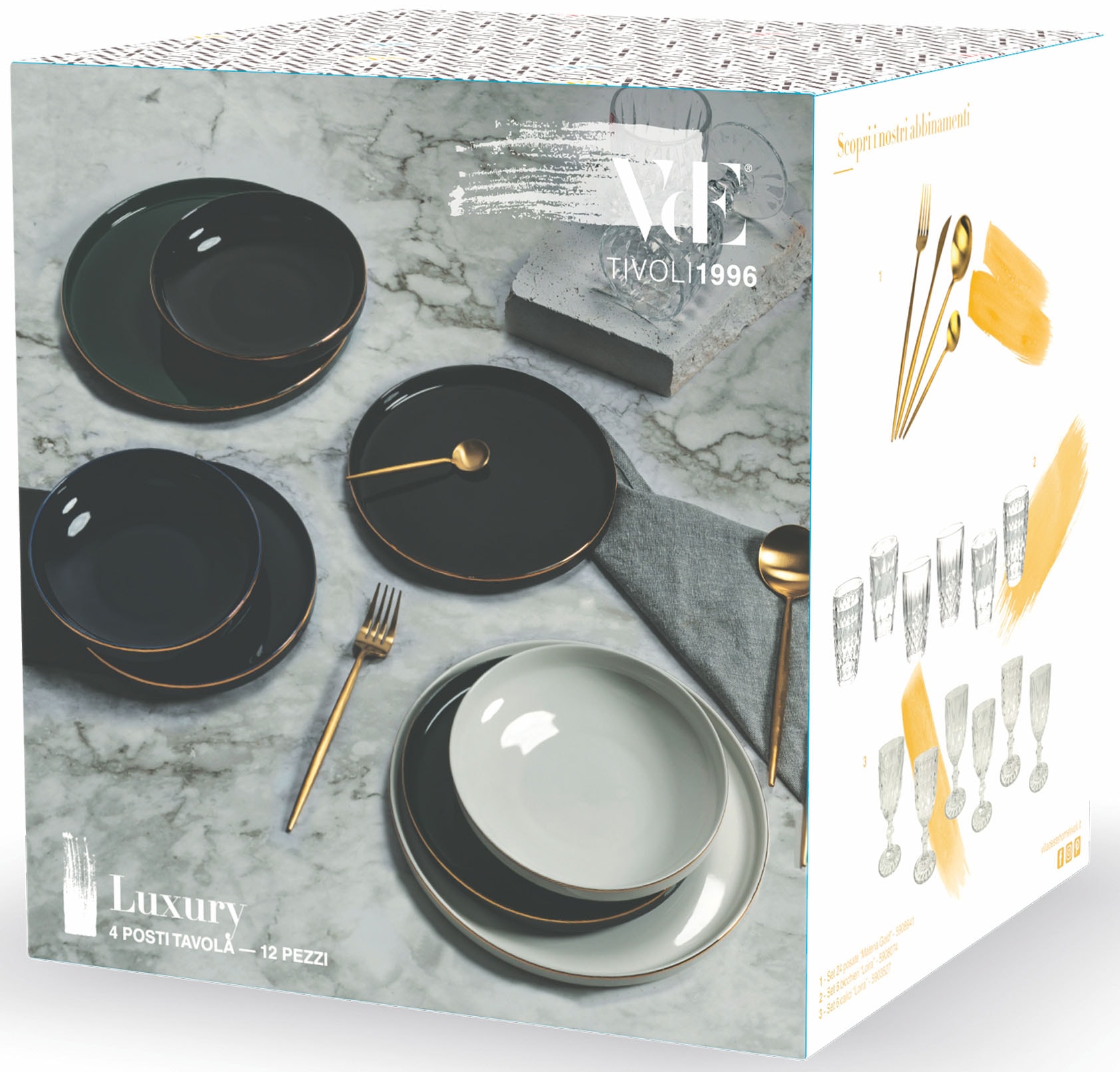 Villa d'Este Teller-Set »Geschirr-Set Luxury Blue«, (Set, 12 tlg.), Service, Tafelservice, 12 Teile, für 4 Personen