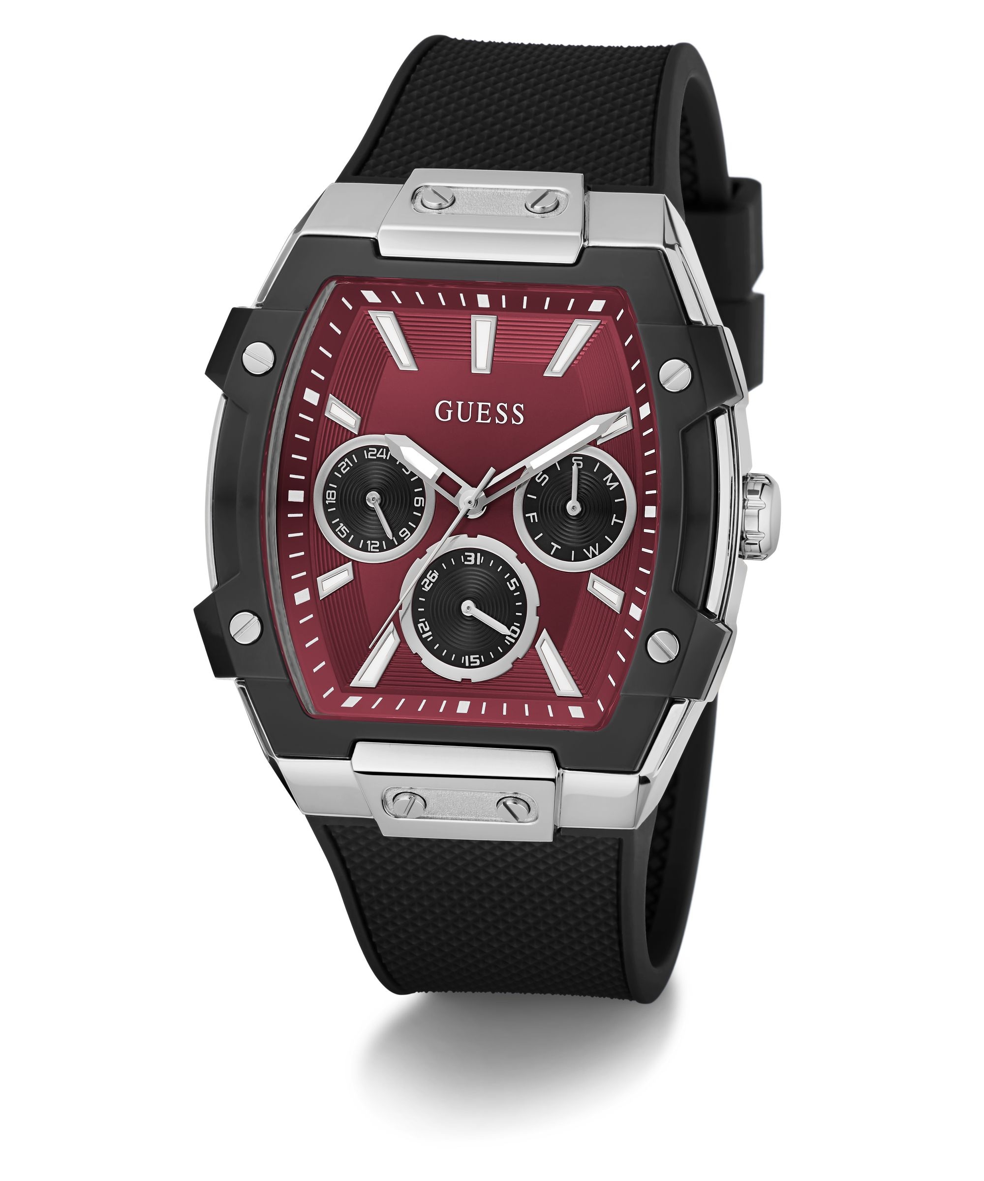 Guess Multifunktionsuhr »PHOENIX« Quarzuhr, Armbanduhr, Herrenuhr, Silikonarmband, analog, Wochentag
