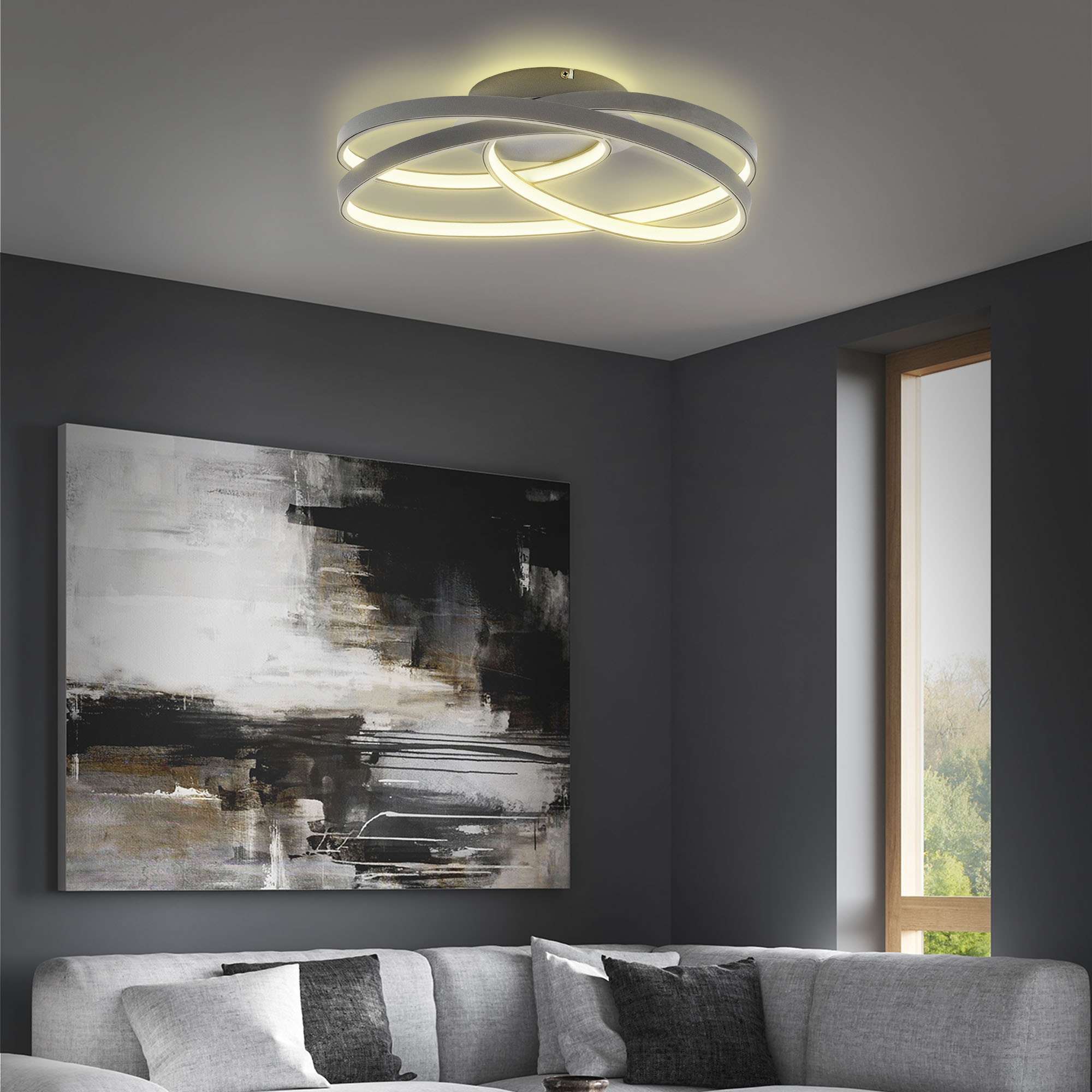 B.K.Licht LED Deckenleuchte »LED Frame-Deckenlampe, Ringleuchte, Silber, 3.000K«, 1 flammig, Leuchtmittel LED-Modul | LED fest integriert, 4.600lm, 35W, mit warmweißen Licht, IP20, B: 39,5cm