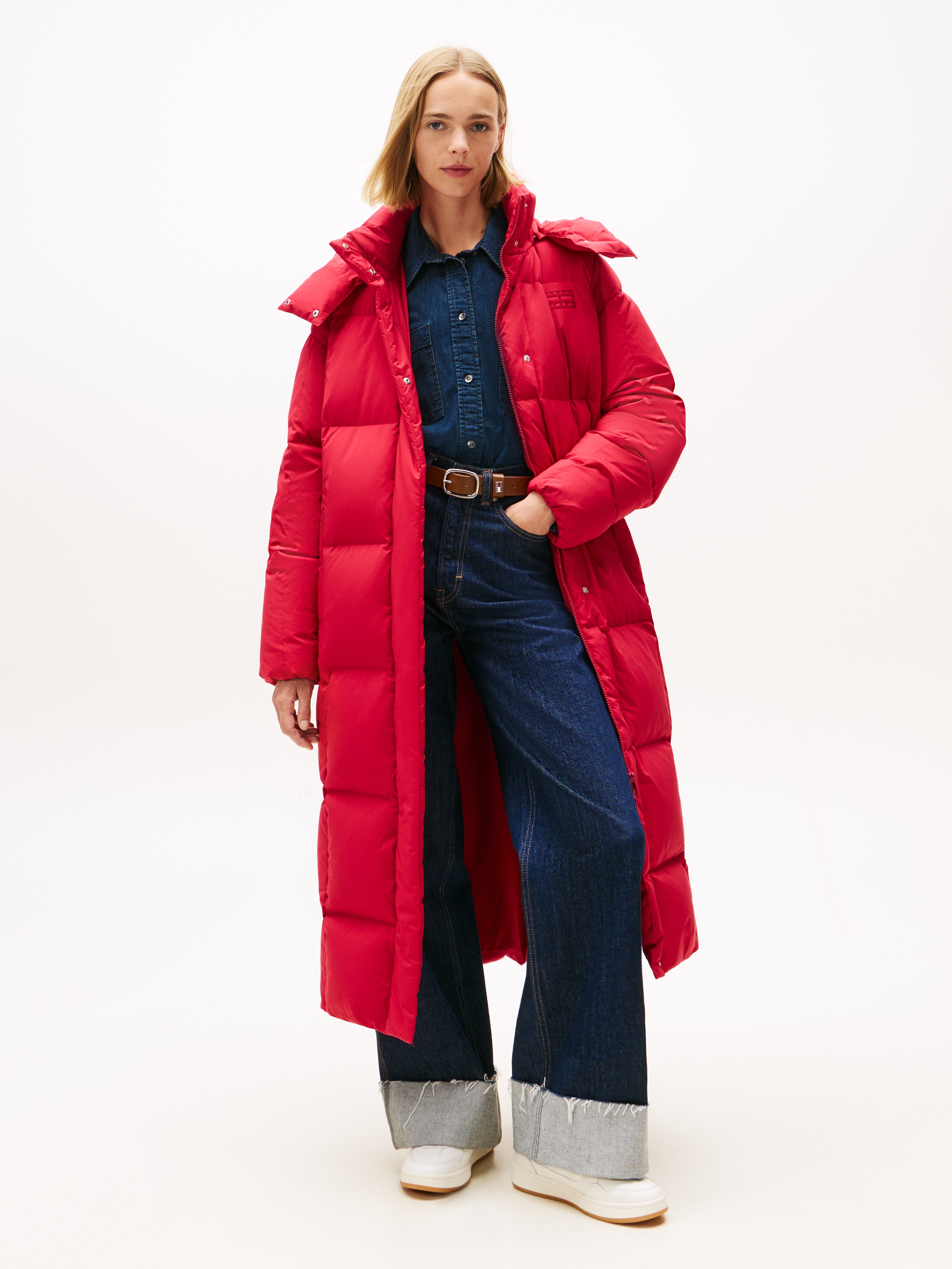 Tommy Jeans Damen Steppmantel »TJW ALASKA GRID DWN MXI COAT EXT« in rot, Größe S (36)