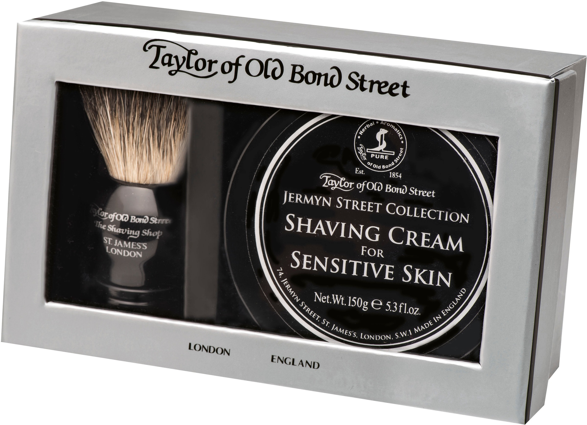 Taylor Of Old Bond Street Herren Rasier-Set Sahnige Rasiercreme für empfindliche Haut mit frischem Duft. in schwarz