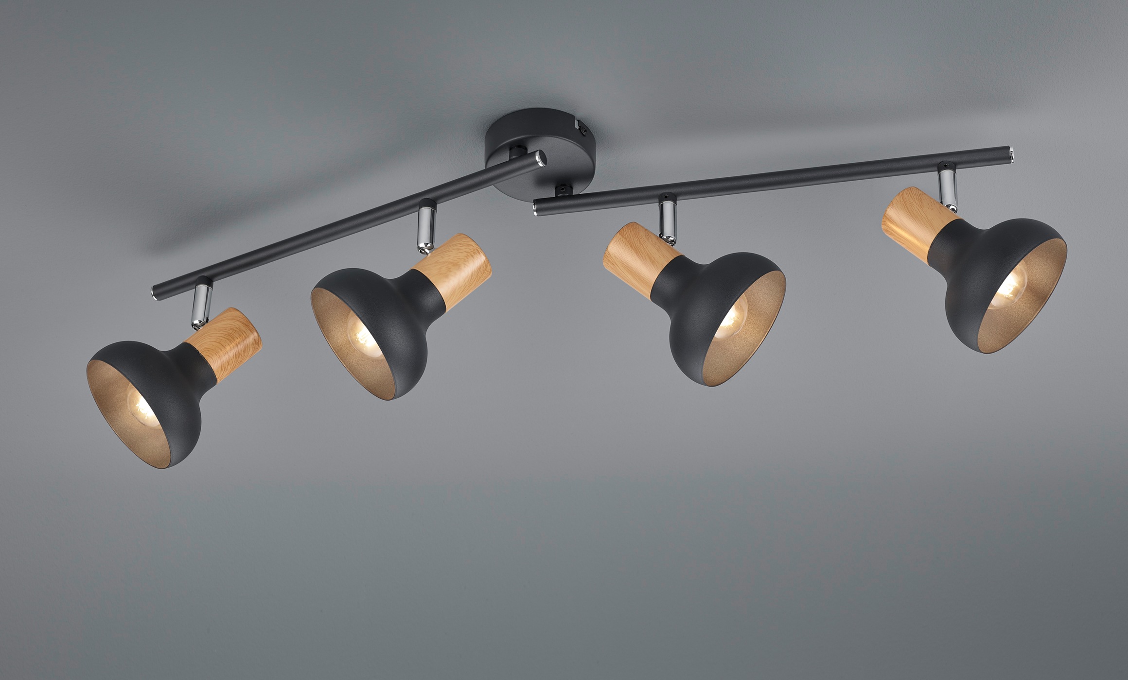 REALITY Leuchten Deckenstrahler »LATIKA, Strahler 4-flammig, exkl 4x E14 max 10W Deckenspot schwenkbar,« E14 1 Stk. warmweiß - kaltweiß 2 schwenkbare Arme, Metall und Holzoptik Lackierung, Spot Licht