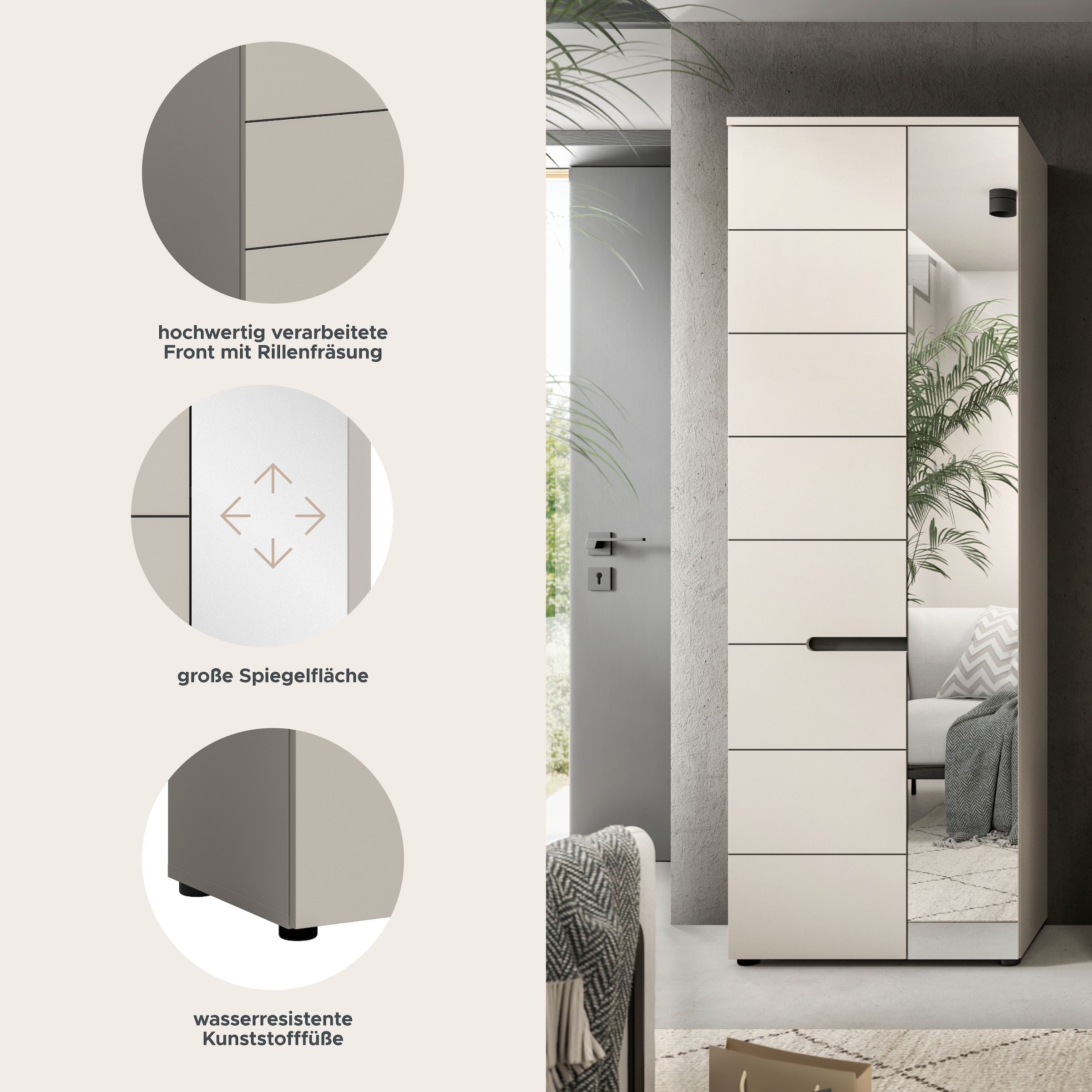 Home affaire Garderobenschrank »REHAT, TOPSELLER!, Höhe 190cm, 2 Türen, 6 Fächer, 1 Kleiderstange« in verschiedenen Farben erhältlich, 1 Stk. tlg. Garderobe, Flurschrank, Dielenschrank, Kleiderschrank, Garderobenmöbel
