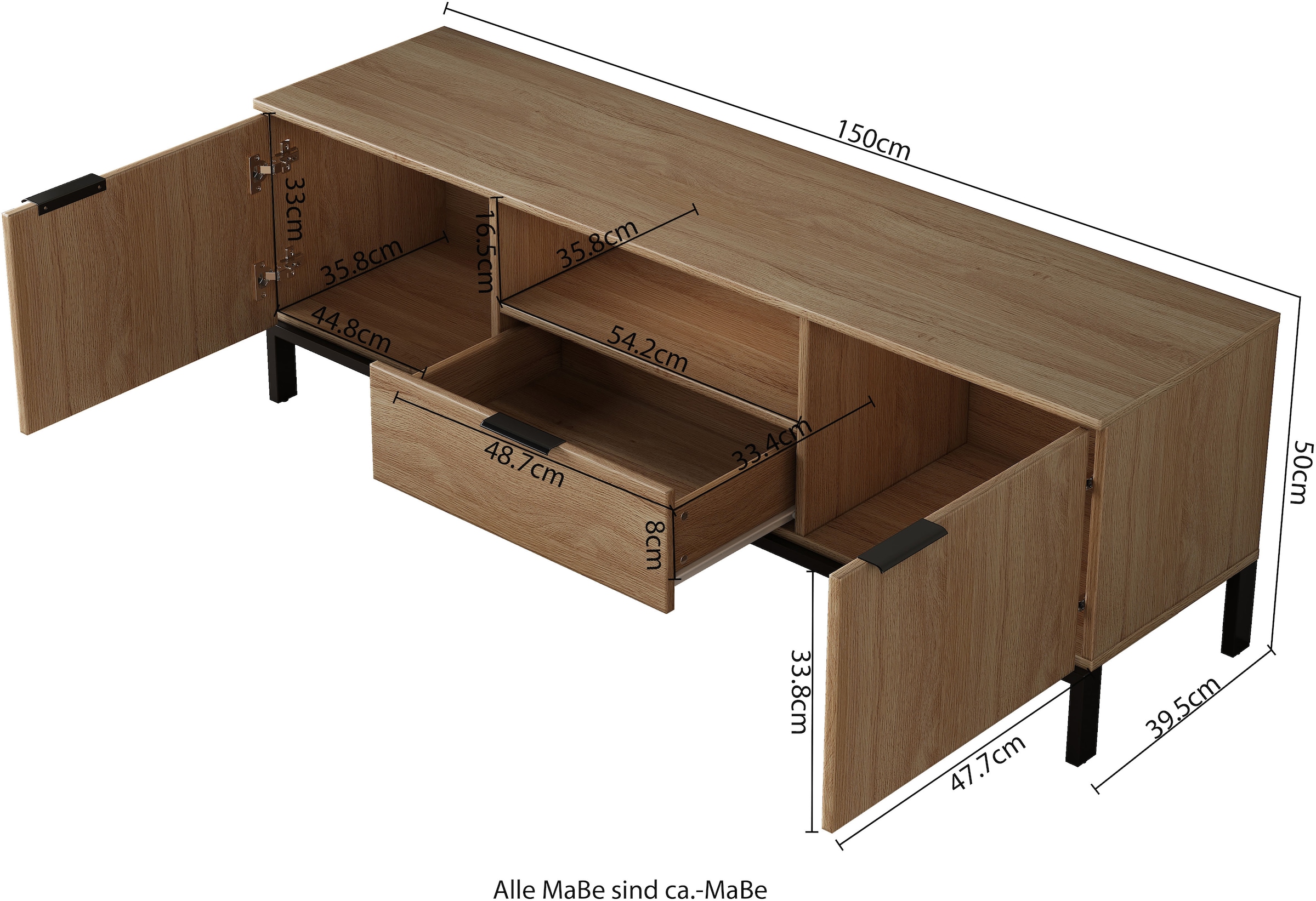 OTTO home TV-Board »Jorinde« Melaminoberfläche, flexibler Stauraum und robustes Metallgestell