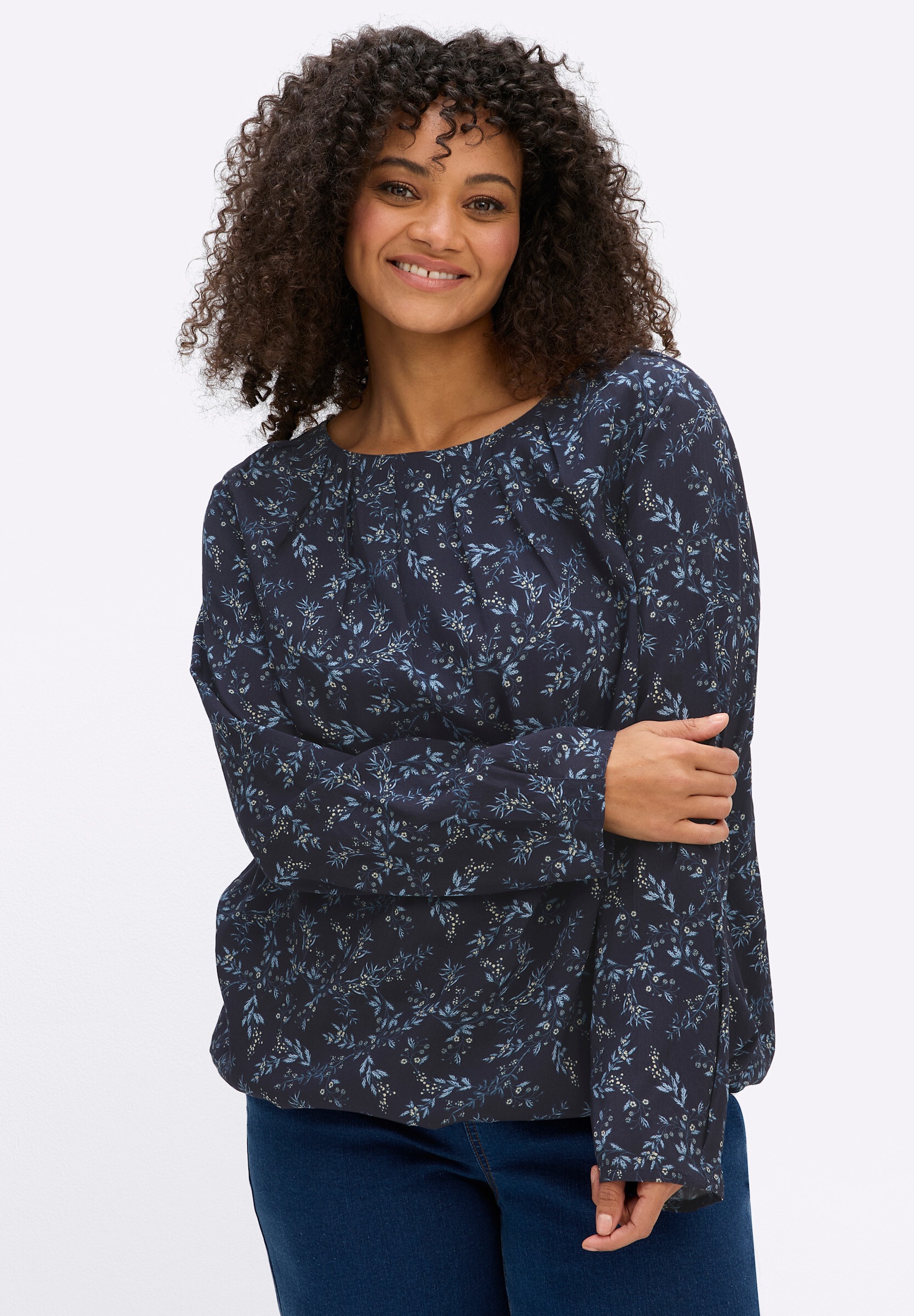 Sheego Longbluse »Tunika Tunika mit Blumenprint und Gummizugsaum«