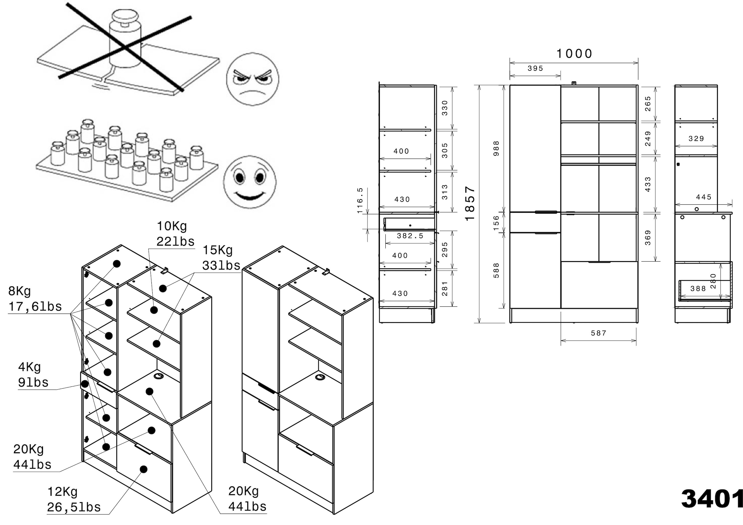 Parisot Schrank-Set »Fumay«, (Set, 2 St.), viel Stauraum, Kabeldurchlaß