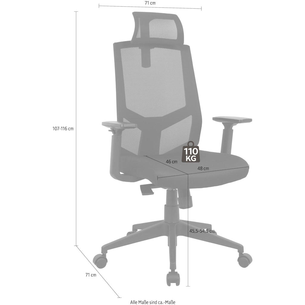 INOSIGN Chefsessel »Netti, Schreibtischstuhl, hochwertige ergonomische Ausstattung«, Netzstoff