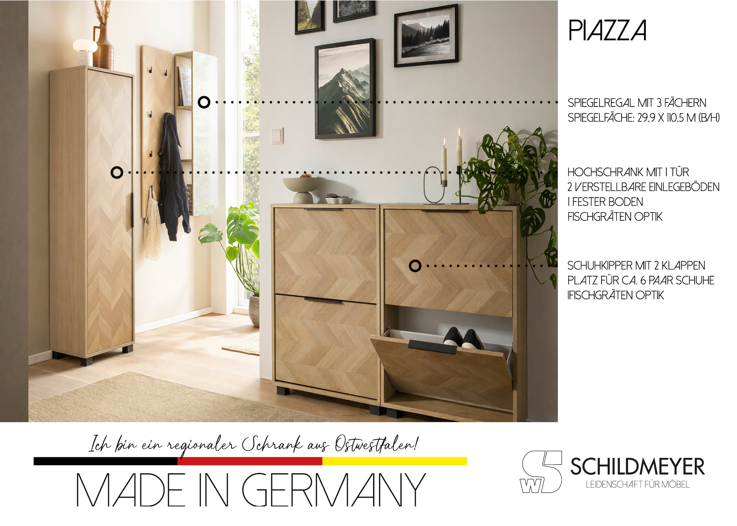 Schildmeyer Hochschrank »Piazza, Breite 40,3 cm, fühlbare Holzstruktur« 1 Stk. tlg. Made in Germany