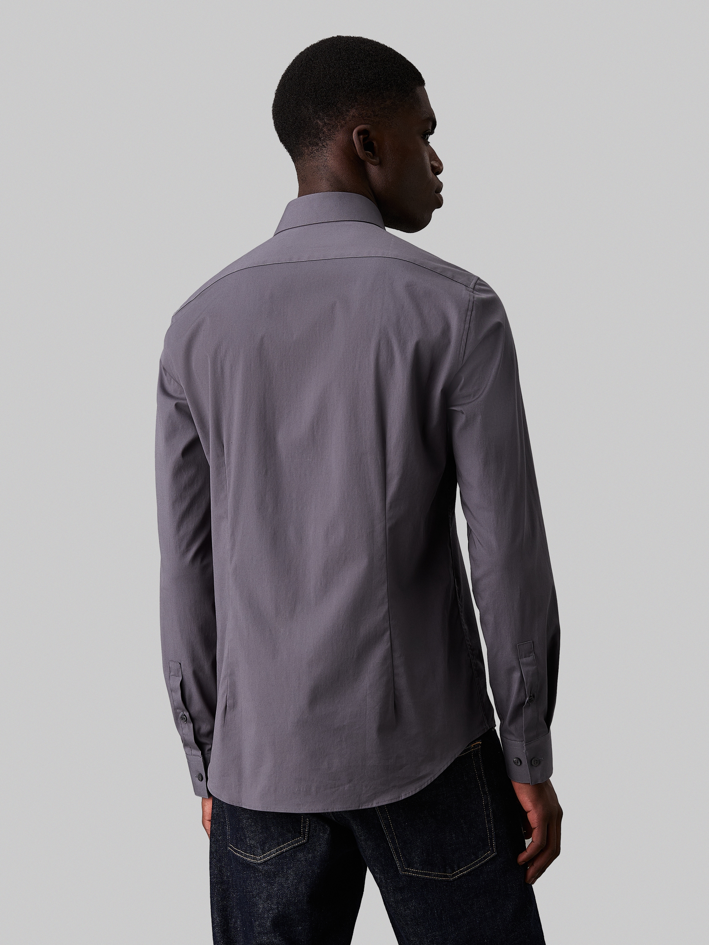 Calvin Klein Businesshemd »POPLIN STRETCH SLIM SHIRT«, mit Kentkragen, Logoprint auf Brusthöhe