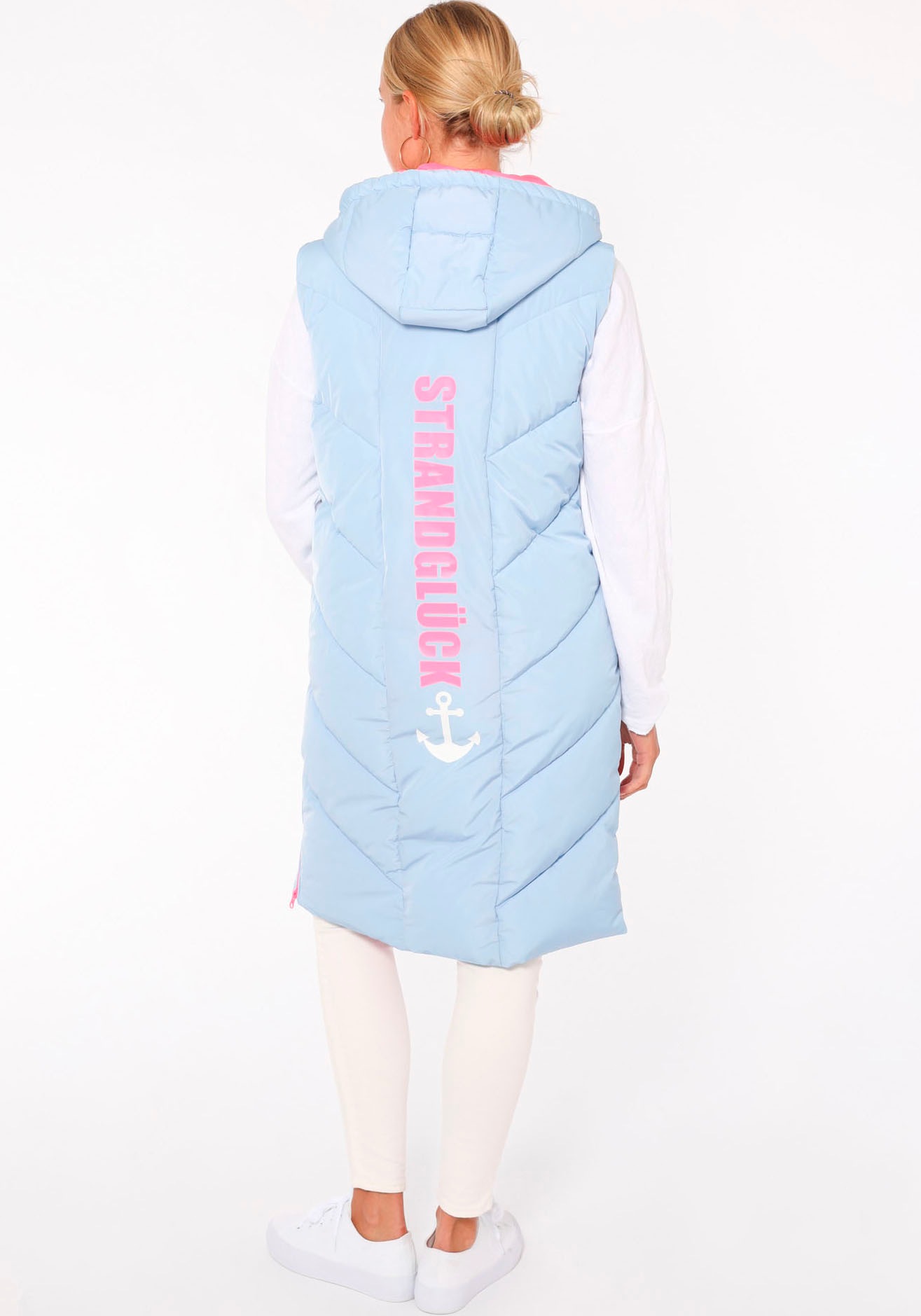 Zwillingsherz Steppweste »"Strandglück"«, Doppel-Zipper, Kontrastdetails, Eingrifftaschen, modisch, knielang