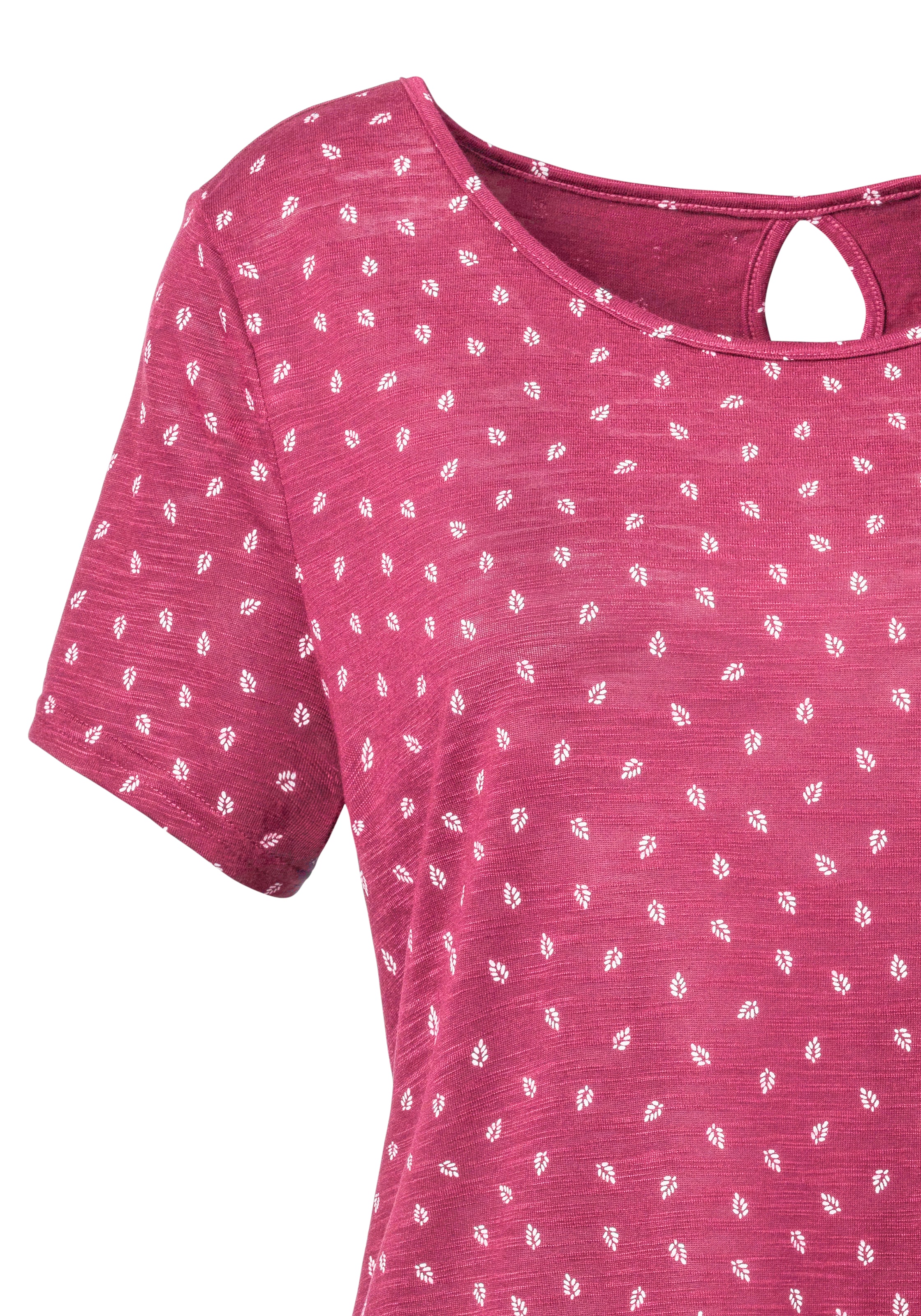 Blätter-Druck Nacken im (2er-Pack), süßem OTTO T-Shirt, im und Online mit Cut-Out LASCANA Shop