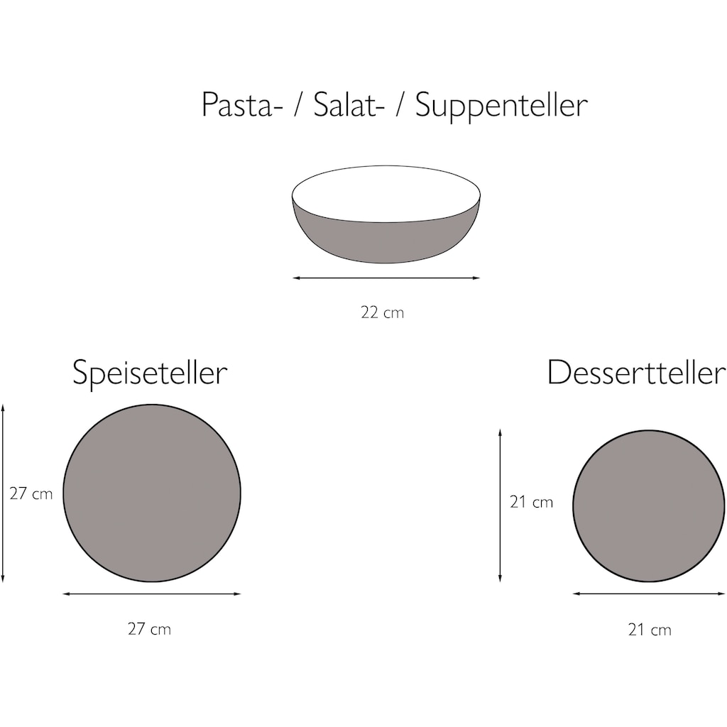 CreaTable Teller-Set »Schiefer Black«, (Set, 12 tlg.)
