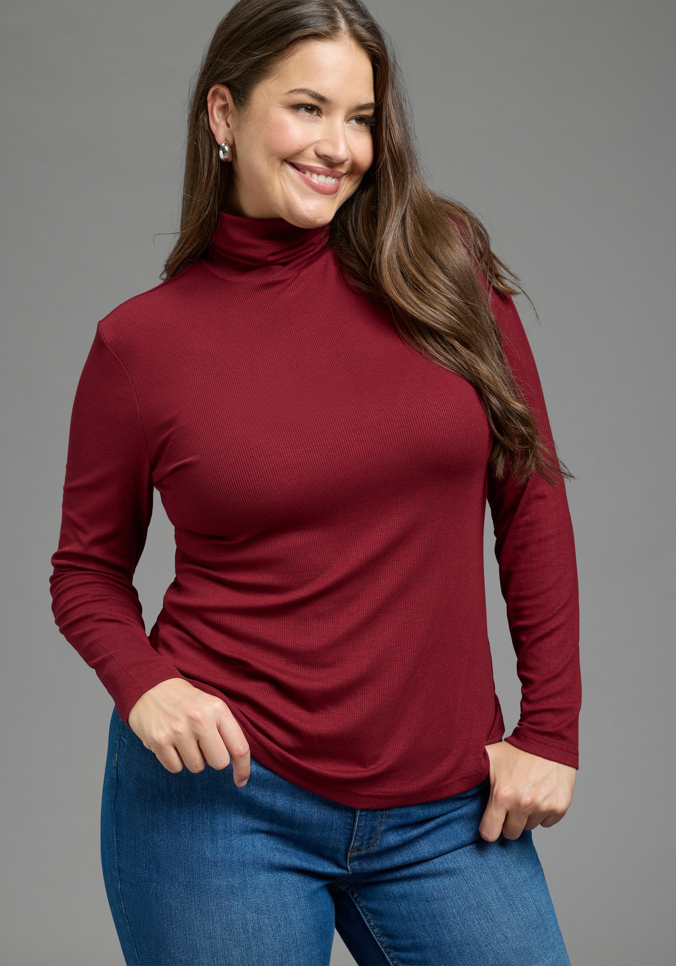 Laura Scott CURVE Rollkragenshirt »im Sparset, aus weichem Rippenmaterial« figurbetonte Passform, hüftbedeckende Länge, aus Viskosemischung