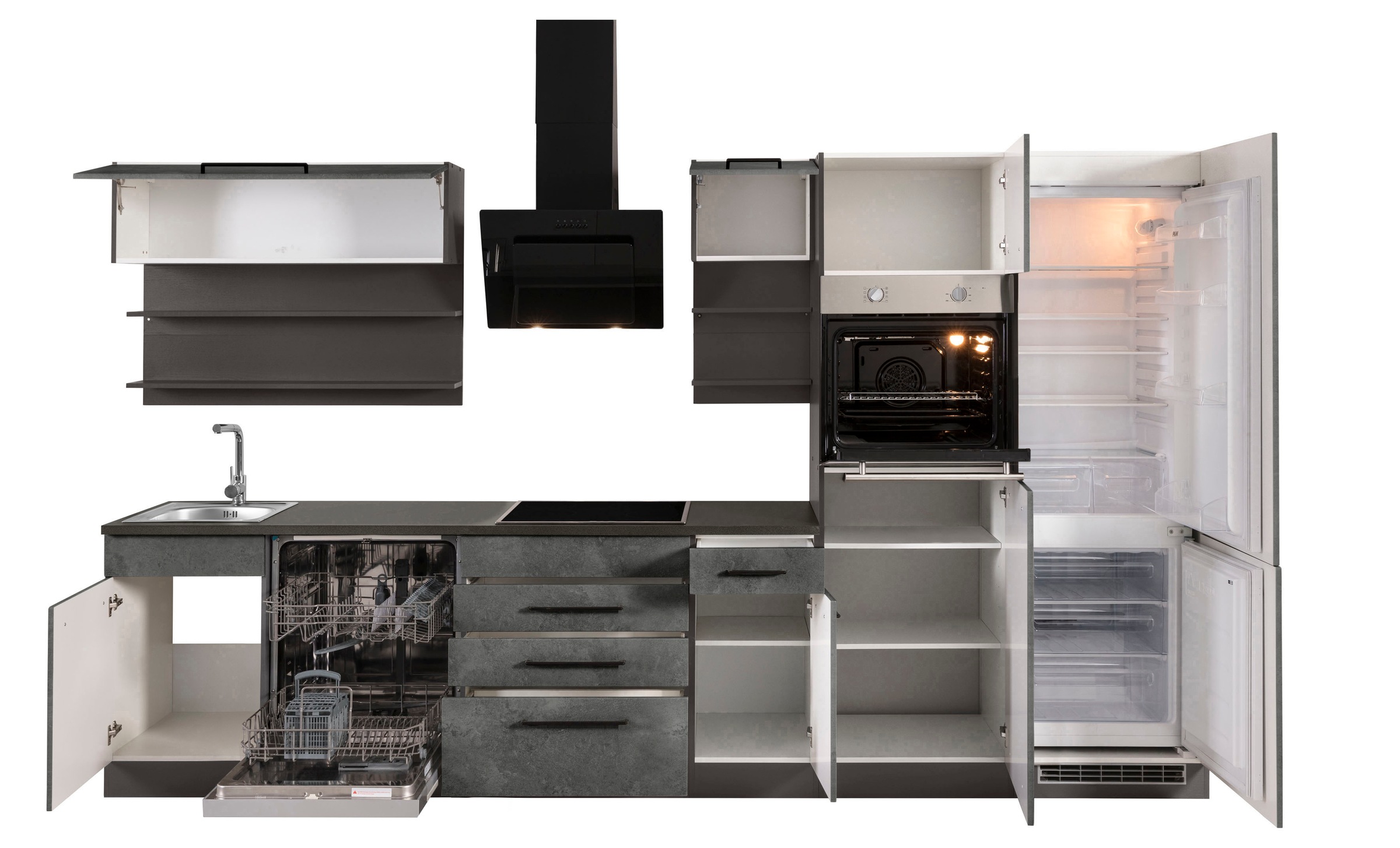 KOCHSTATION Küchenzeile »KS-Tulsa«, ohne E-Geräte, Breite 330 cm, schwarze Metallgriffe, MDF Fronten