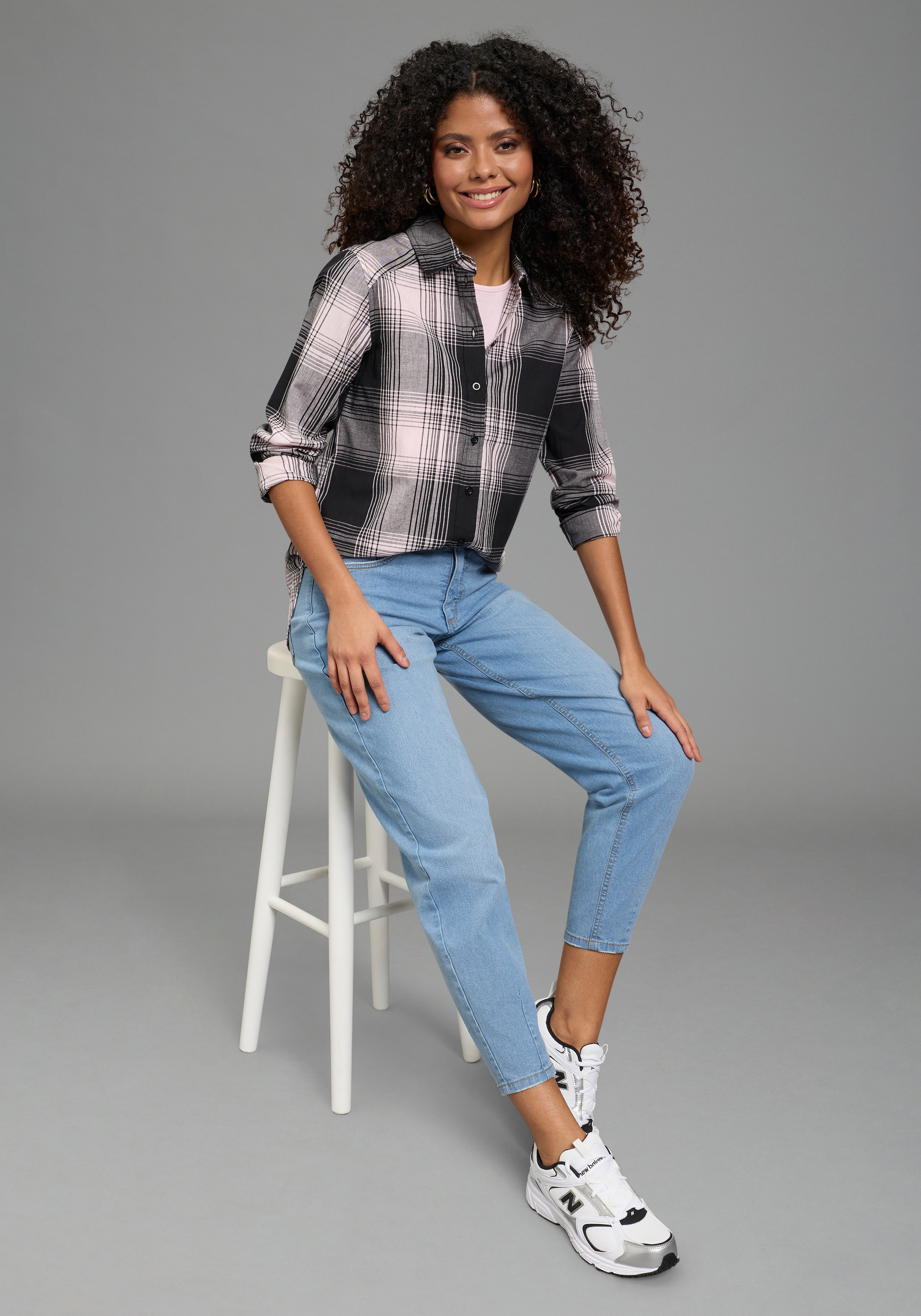 Laura Scott Karobluse klassische Bluse, kariertes Muster, aus leichter Web-Baumwolle