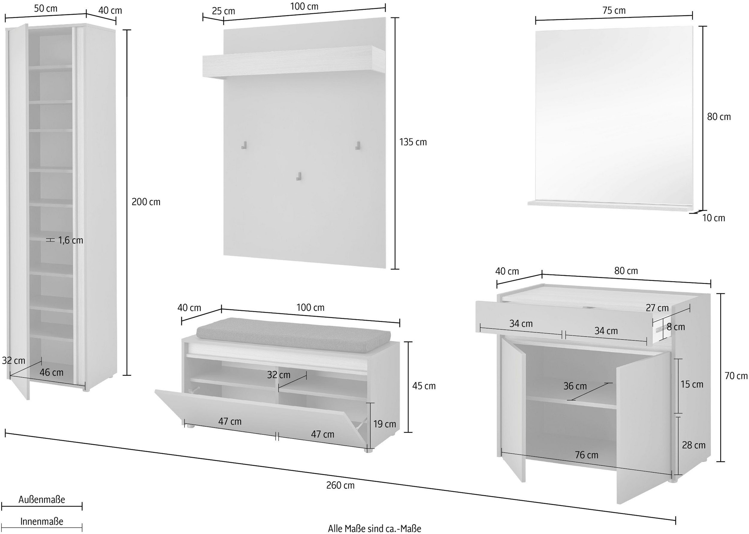 Home affaire Garderoben-Set »GIRON/CiTY, moderne Garderobe, Komplettset mit viel Stauraum« Komplett-Set, 5 Stk. tlg.