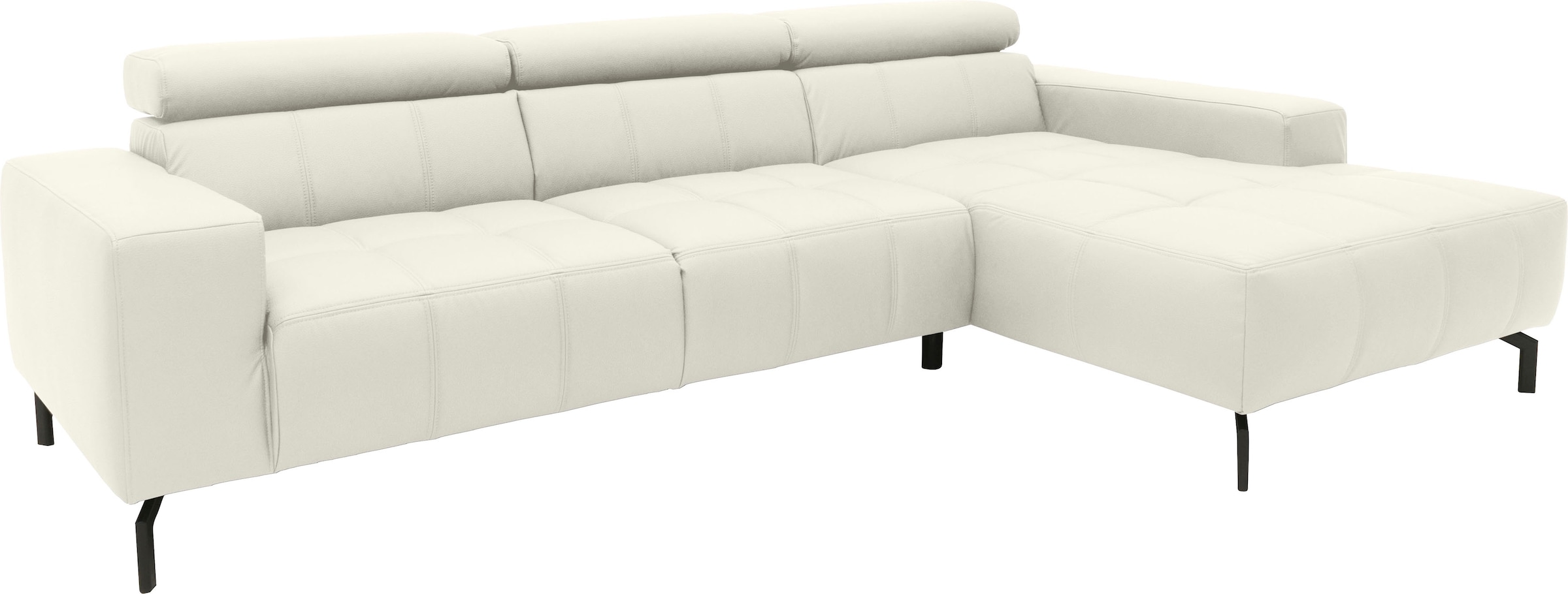 DOMO collection Ecksofa »Cunelli tolle Sitznähte als Designelement, fester Sitzkomfort, L-Form« whlw. verstellbare Kopfteile, passend für gängige Saugroboter
