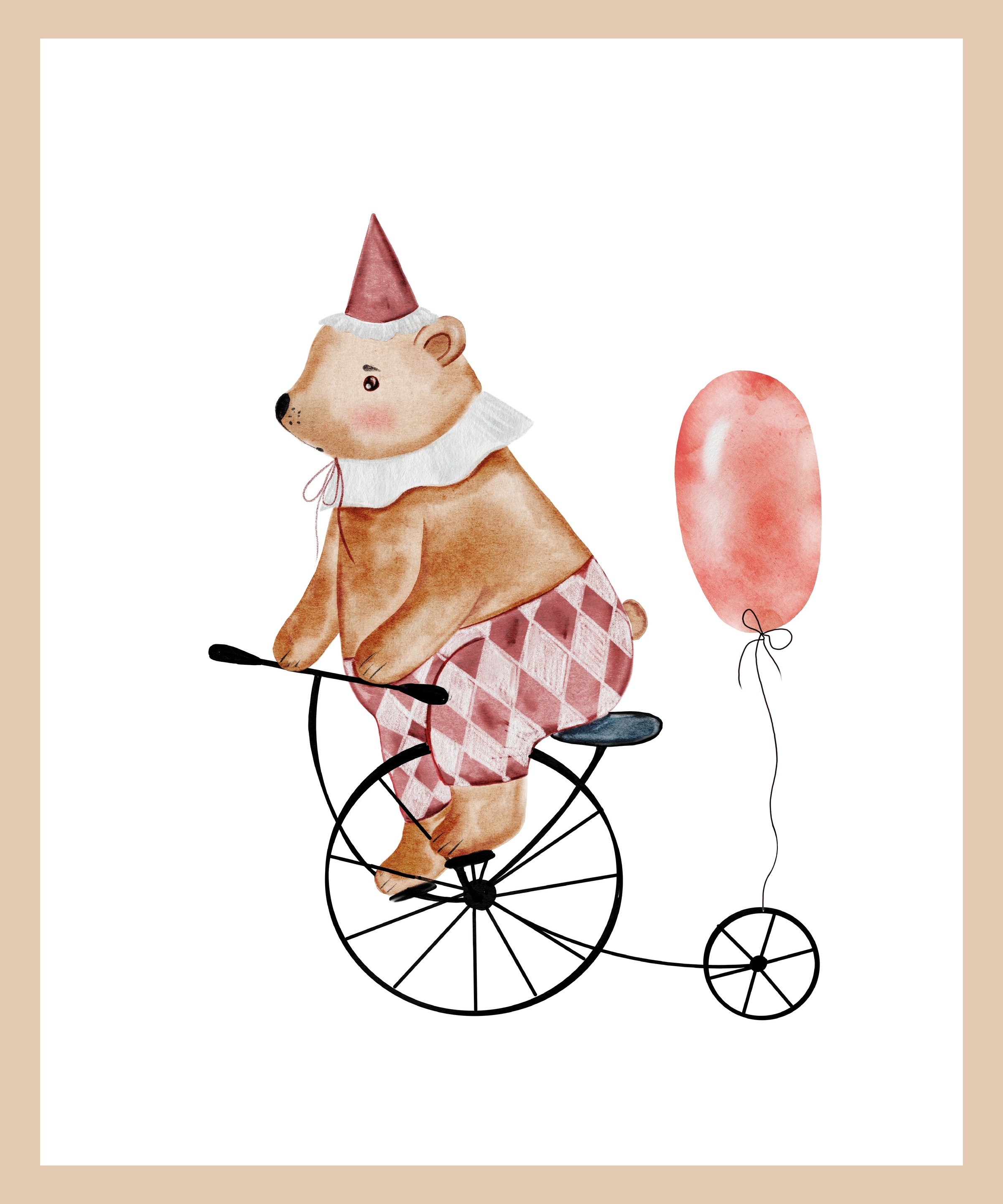 Lüttenhütt Poster »Bär mit Luftballon«, Bär-Fahrräder-Fahrzeuge-Fantasy-Karneval-Luftballon-Tiere, (1 St.), HD Premium Druck