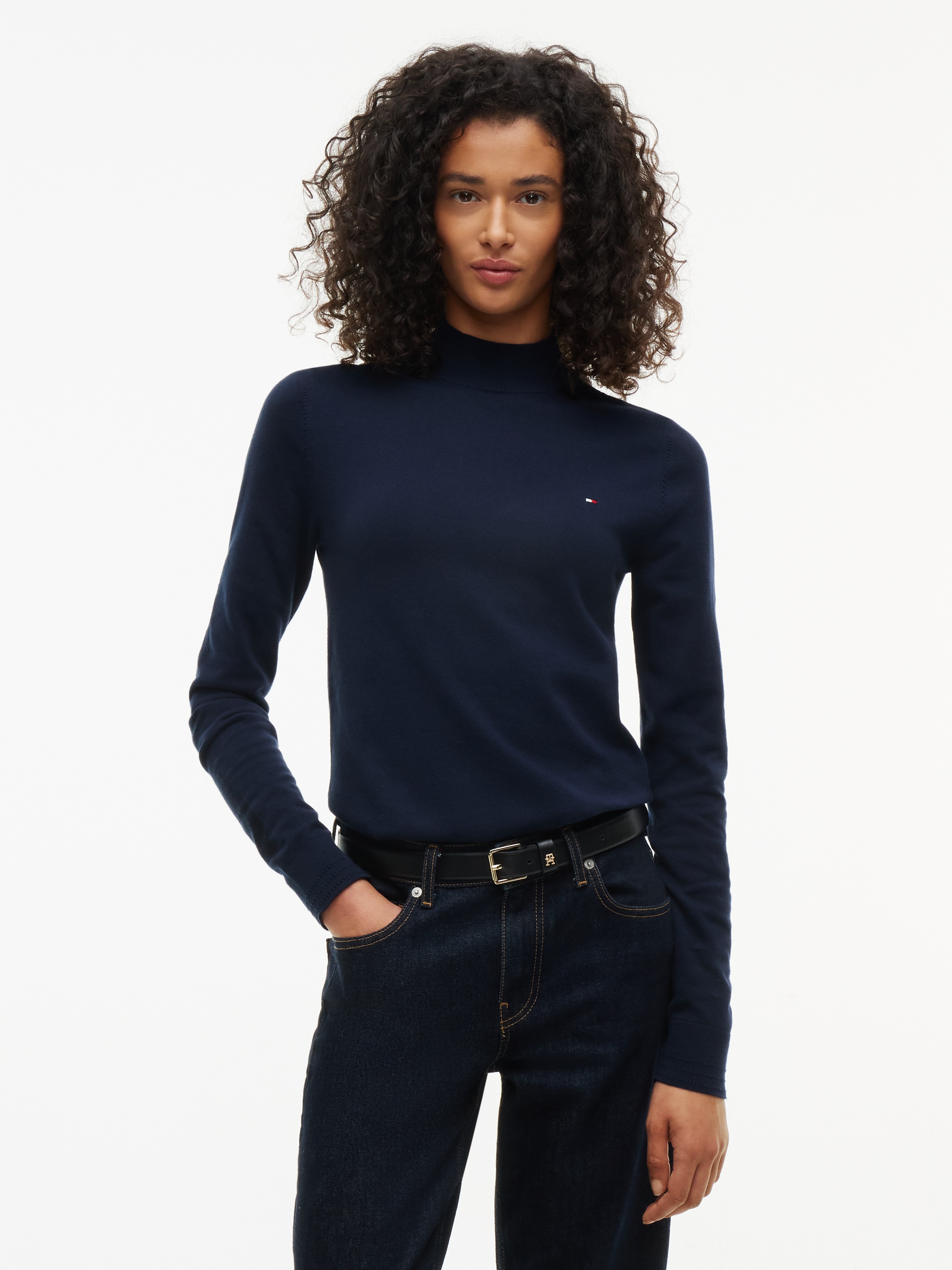 Tommy Hilfiger Strickpullover »COTTON JERSEY SLIM MK-NK SWT« Baumwollmischung, slim fit