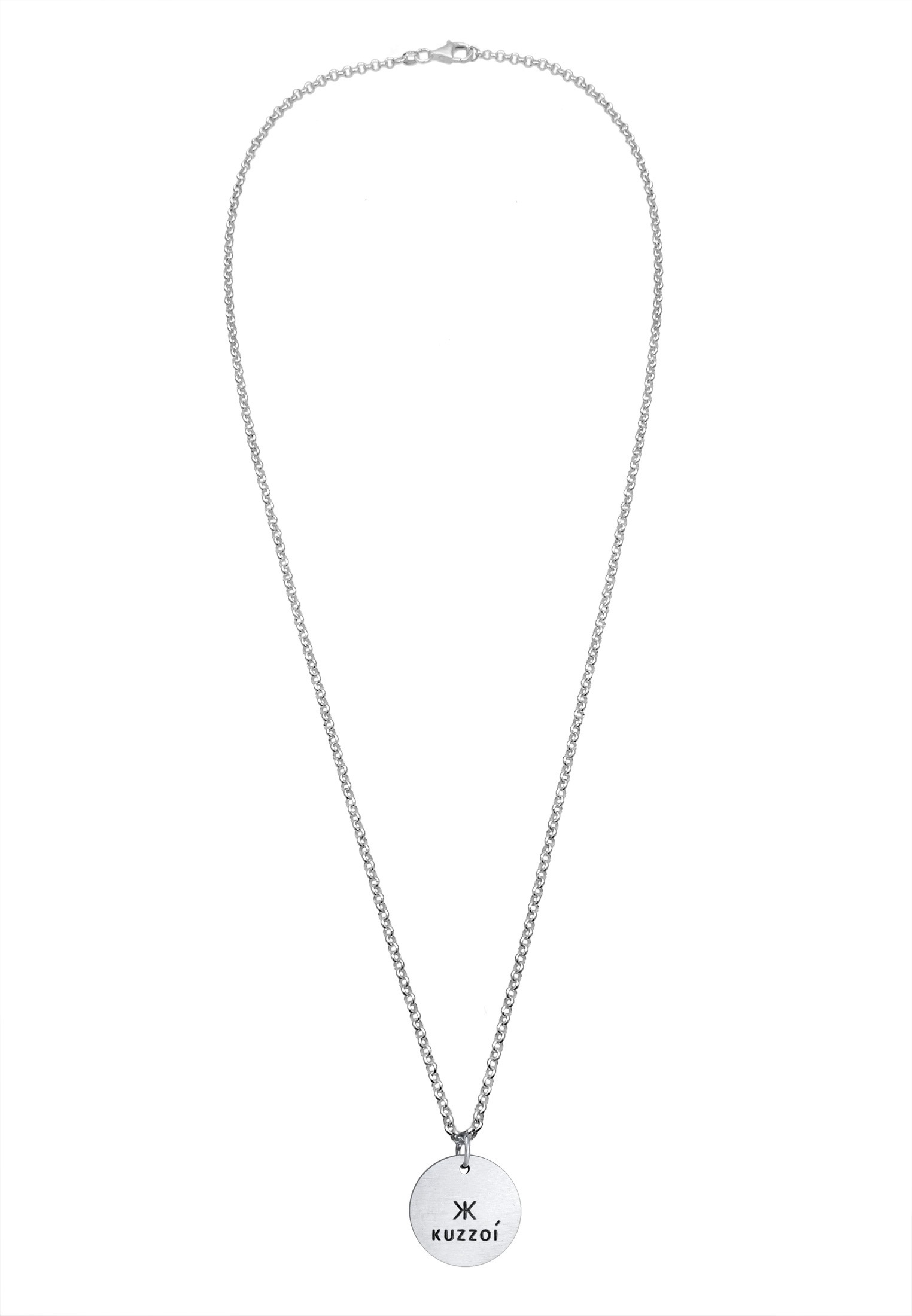 Kuzzoi Lange Kette »Halskette Herren mit Coin Anhänger Massiv matt 925 Silber«