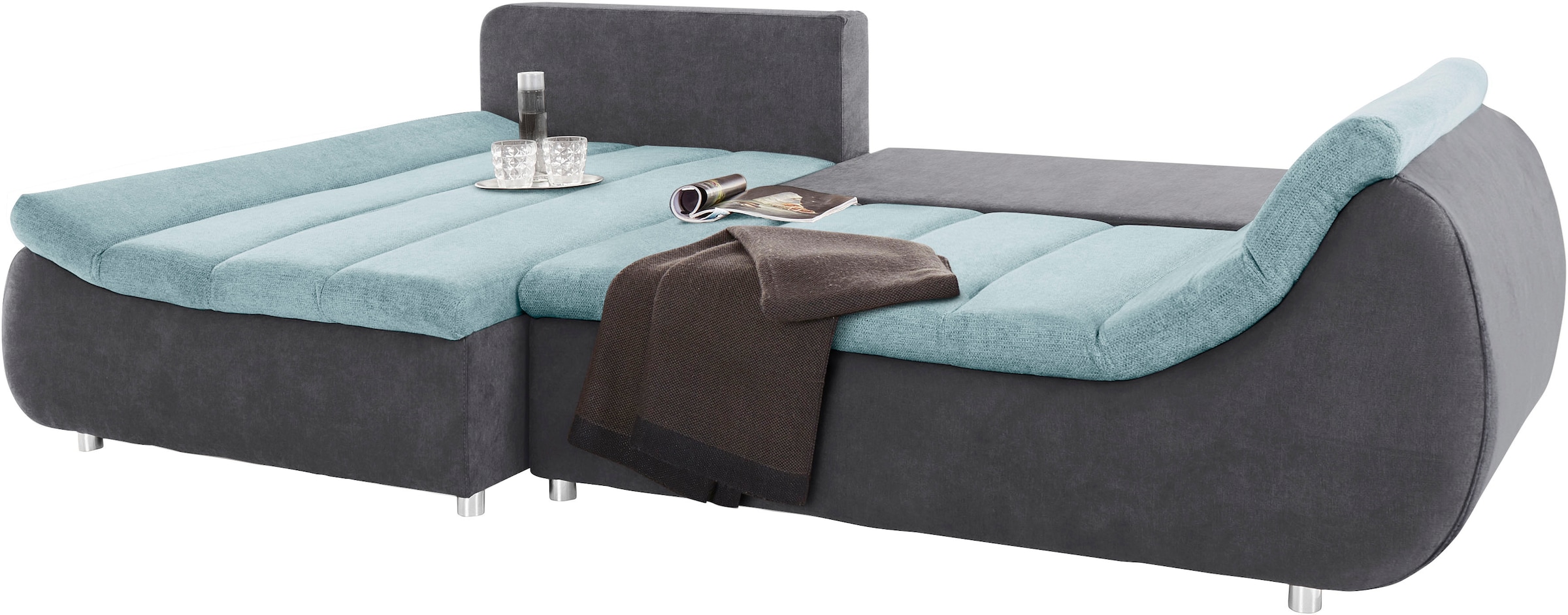 INOSIGN Ecksofa »Imola, elegant und modern, aktuelle Steppung im Sitz, bequem, L-Form«, frei im Raum stellbar, wahlweise mit Bettfunktion und Bettkasten