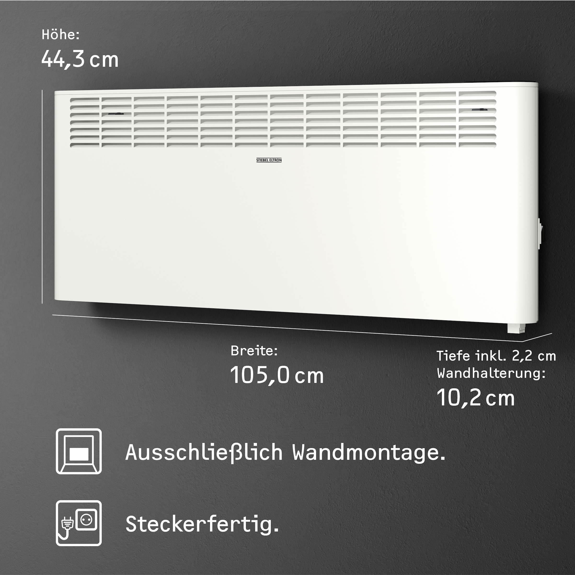 STIEBEL ELTRON Konvektor »»CNS 3000 Plus LCD«, Wandkonvektor, energiesparend, 3,0 kW« für ca. 35 m²,  LCD-Display, Wochenzeitschaltuhr/-timer, LC-Display