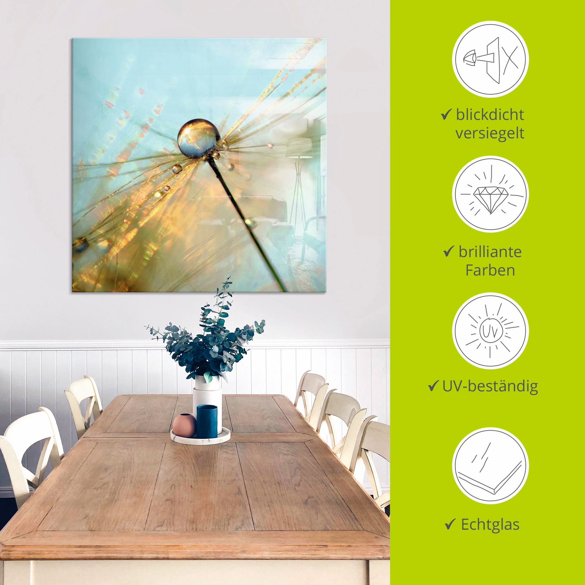 Artland Glasbild »Pusteblume Tautropfen II«, Blumen, (1 St.), in verschiedenen Größen