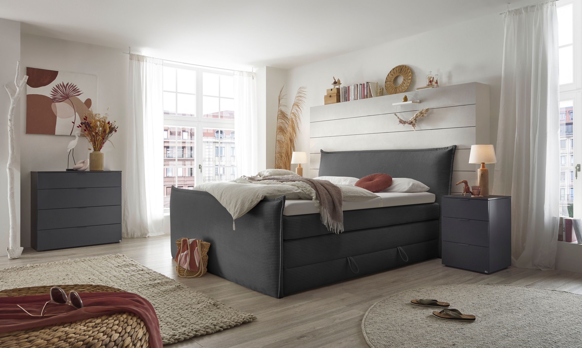 set one by Musterring Boxspringbett »Florida« in modernem Cord-Bezug, mit Bettkasten, in 3 Größen erhältlich