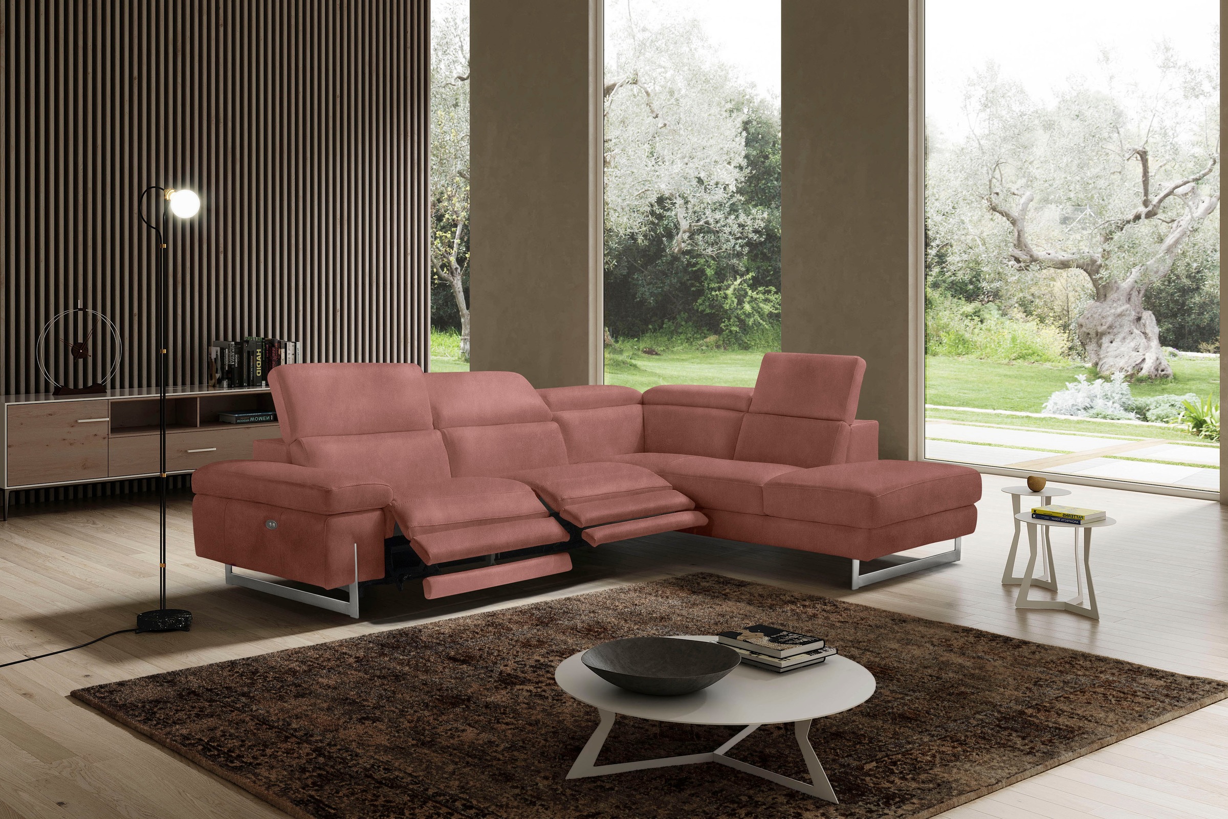 Egoitaliano Ecksofa »Candice, elegant, edel und bequem, erstklassiger Sitzkomfort, L-Form« inkl. 2 elektrischer Relaxfunktionen, Bedienung über Taste an Armlehne