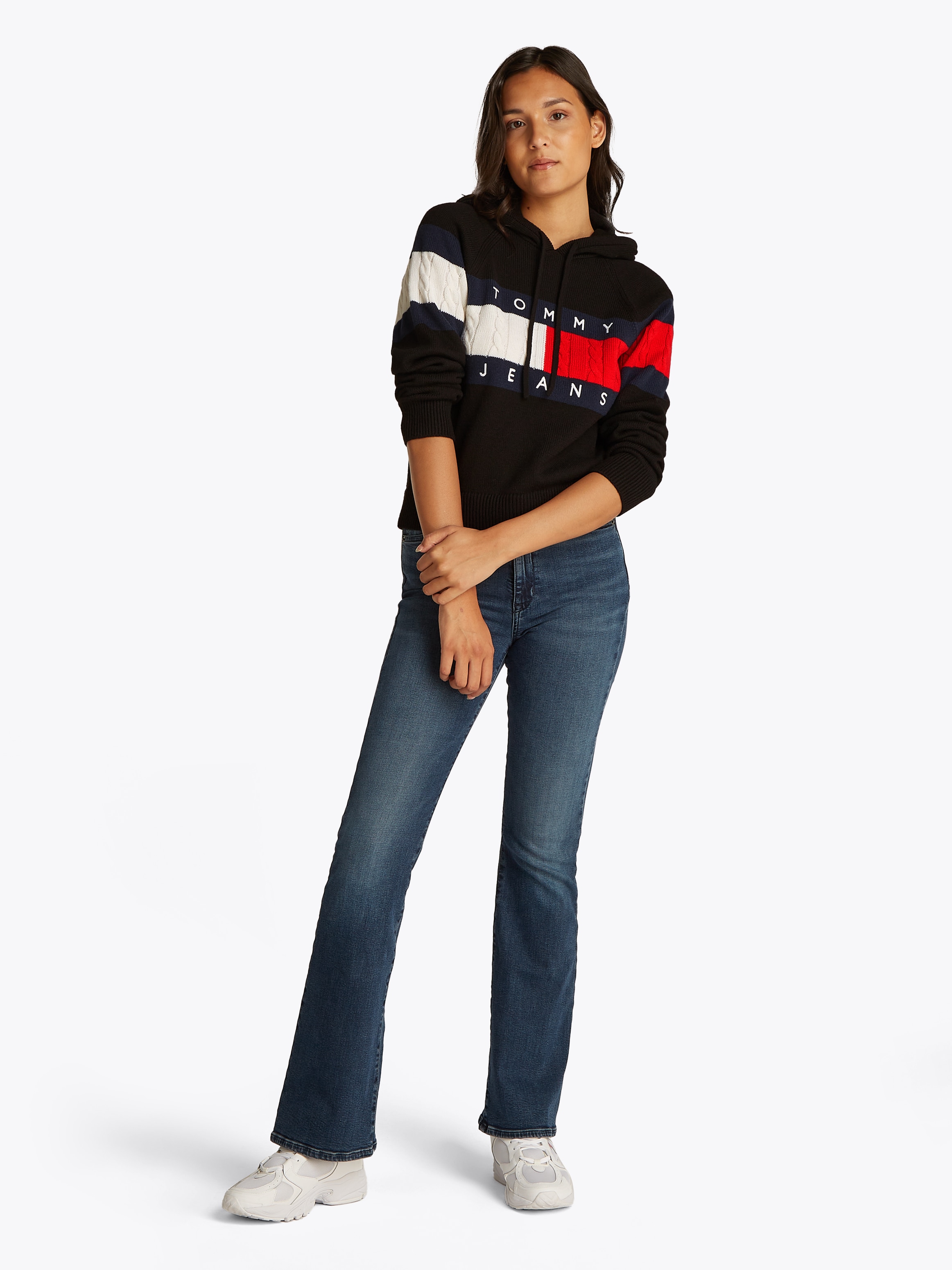 Tommy Jeans Kapuzenpullover »TJW CENTER FLAG HOOD SWEATER EXT«, mit Kapuze, großem Logo-Flag