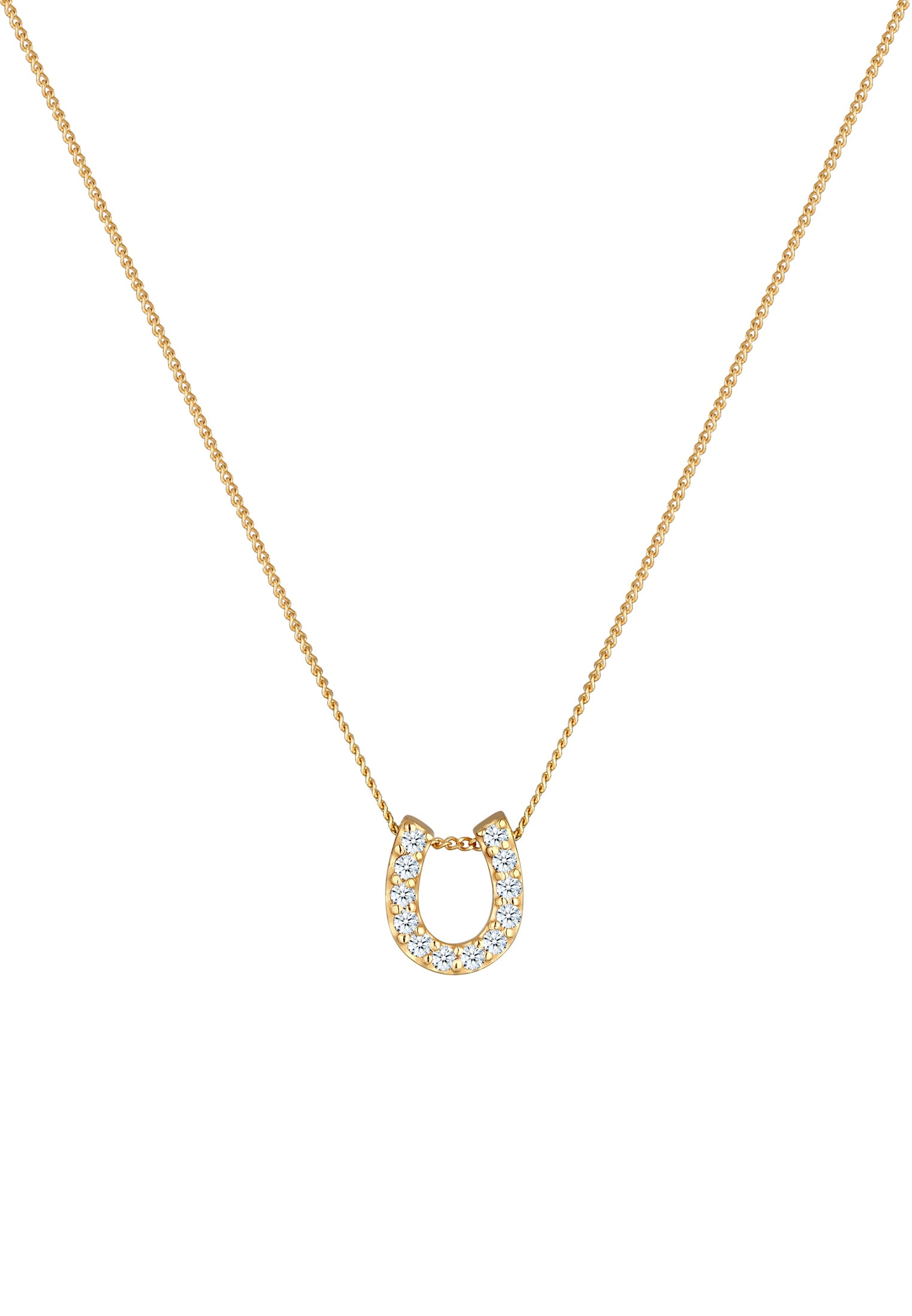 Elli DIAMONDS Silberkette »Halskette Hufeisen Diamant Weiß Brillantschliff (0.18ct) 585 Gelbgold«