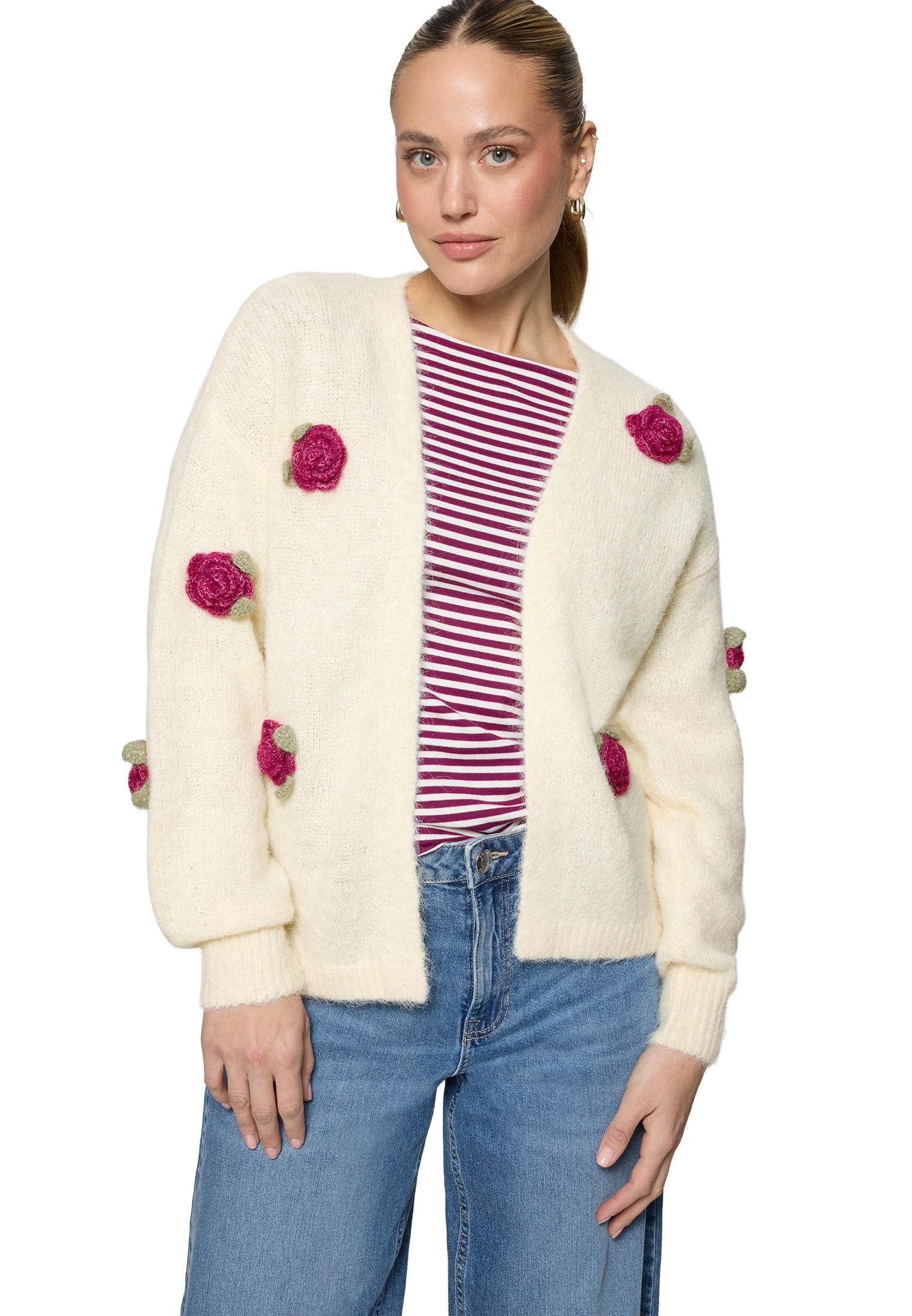 Zero Strickjacke »Strickjacke mit bunten 3D Blumen«