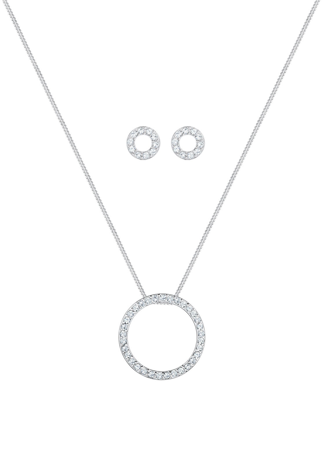 Elli Ohrring und Ketten Set »Schmuckset Set Kreis Weiß 925 Sterling Silber, mit Kristallen von Swarovski®«