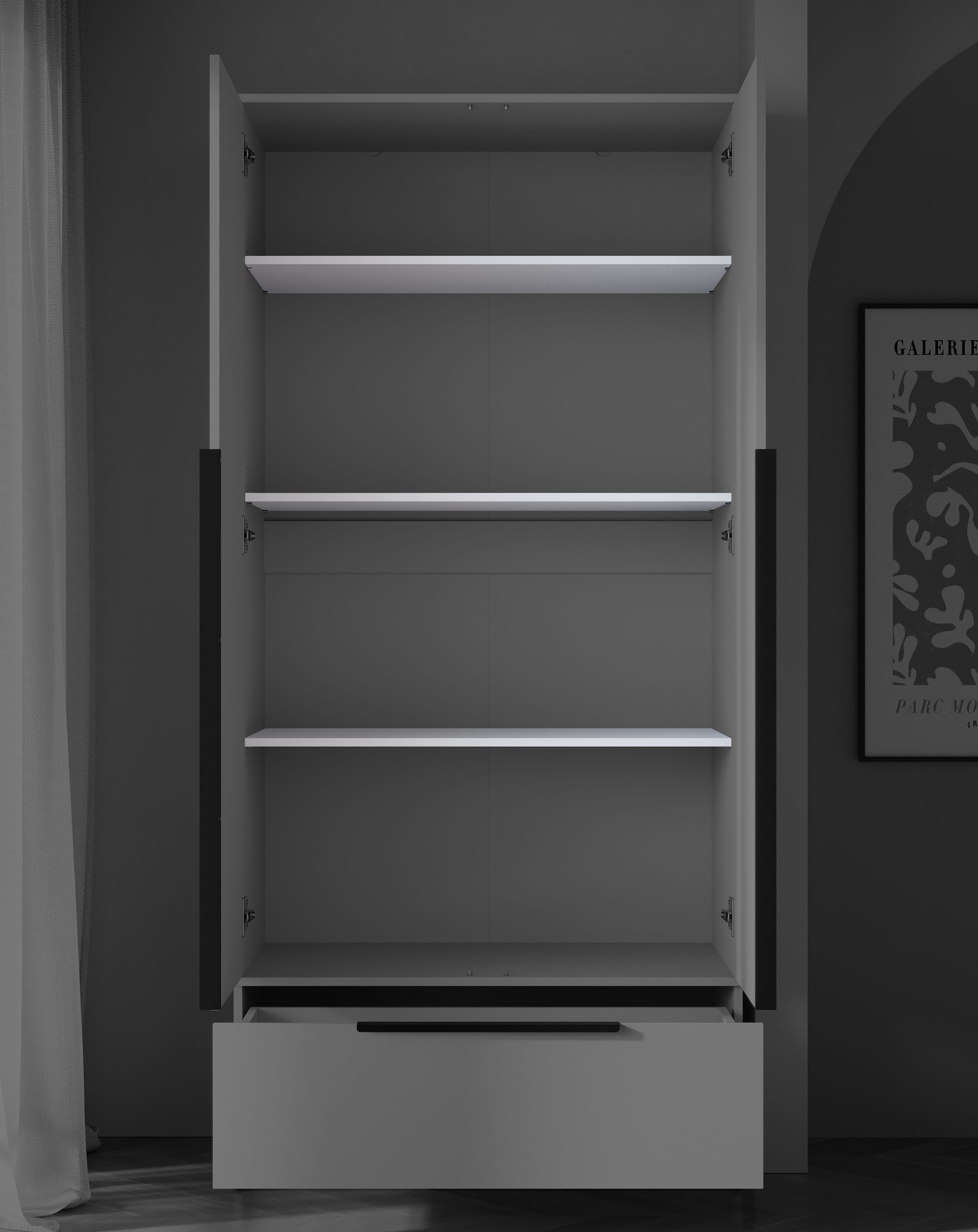 Home affaire Kleiderschrank »Spirit Kleiderschrank mit Schublade und Stauraum« Mit schwarzen Metallgriffen und 2 Kleiderstangen